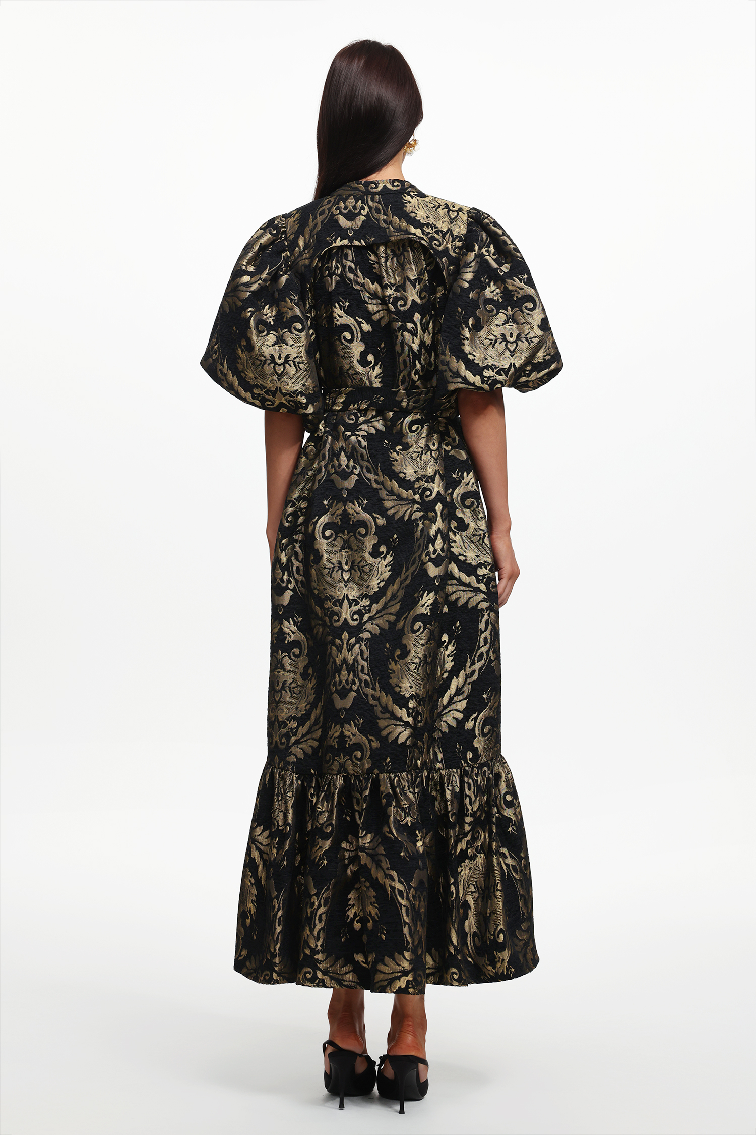 Tada Resort Flowy Puff Sleeve Floral Woven Maxi Dress
