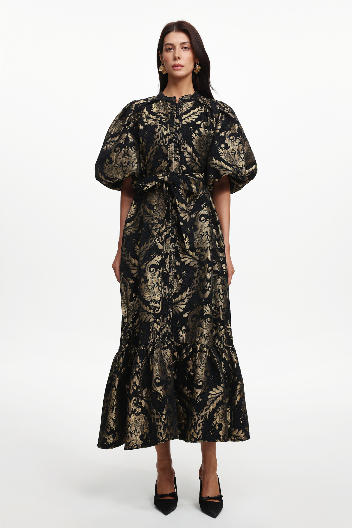 Tada Resort Flowy Puff Sleeve Floral Woven Maxi Dress