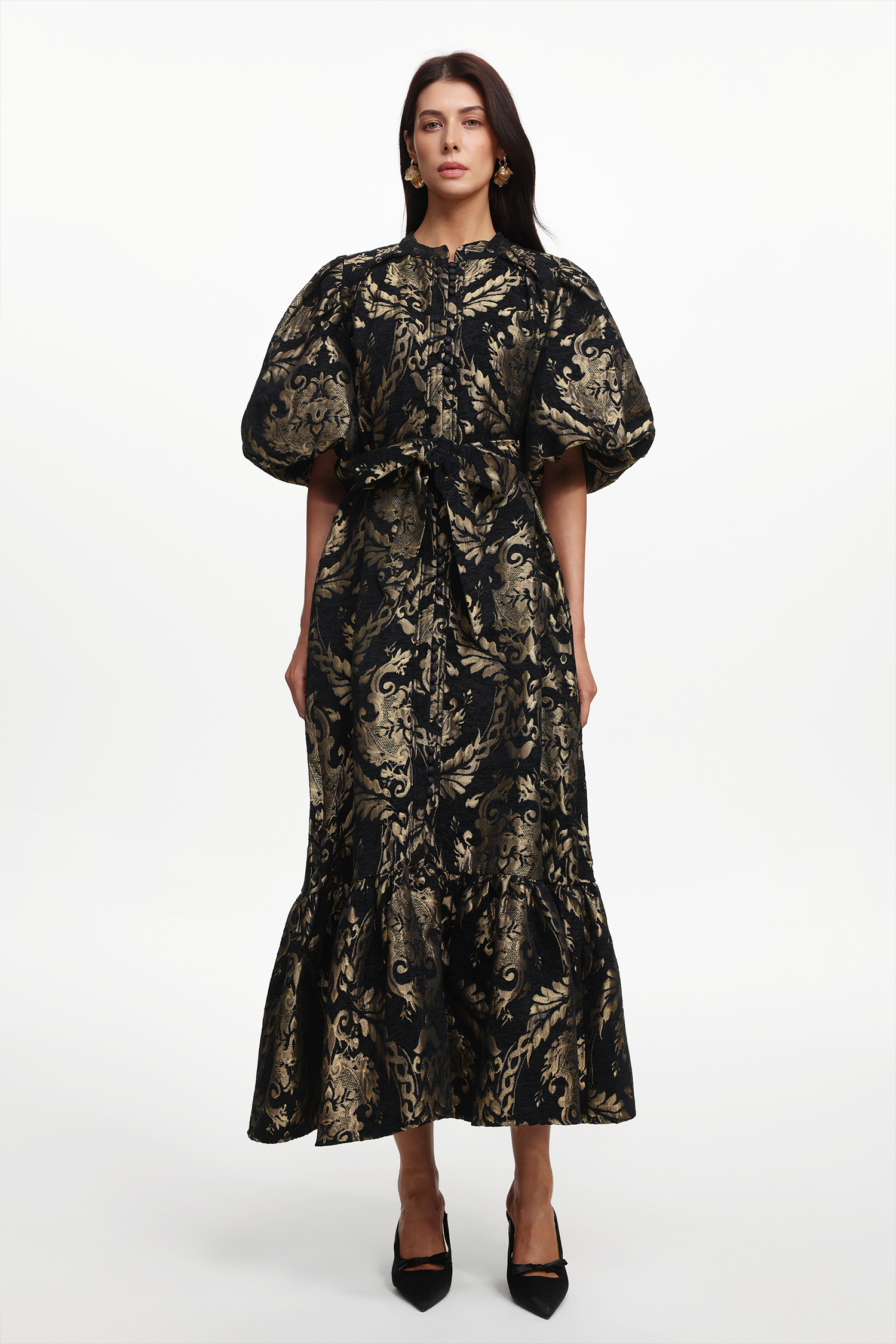 Tada Resort Flowy Puff Sleeve Floral Woven Maxi Dress
