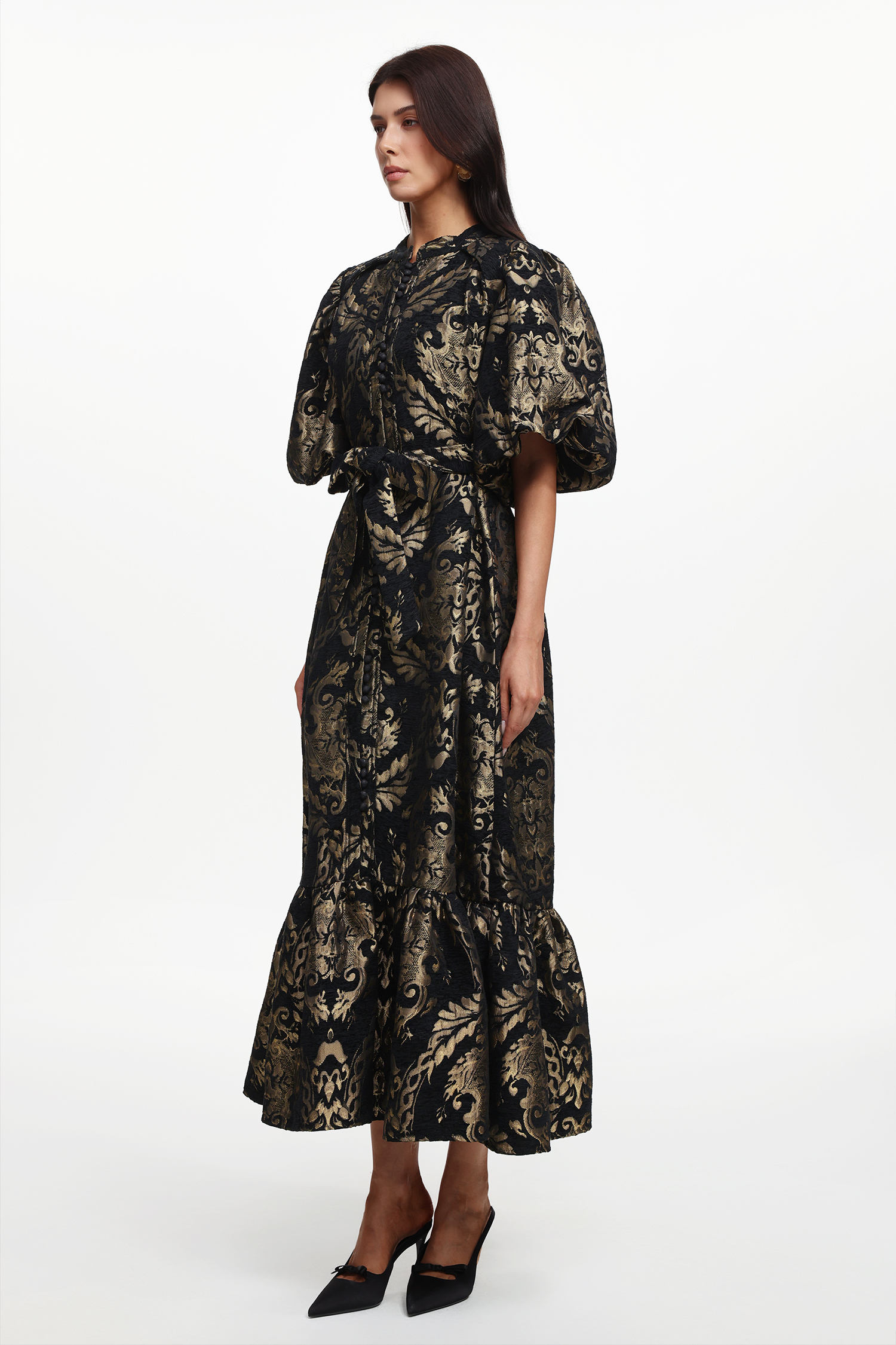 Tada Resort Flowy Puff Sleeve Floral Woven Maxi Dress