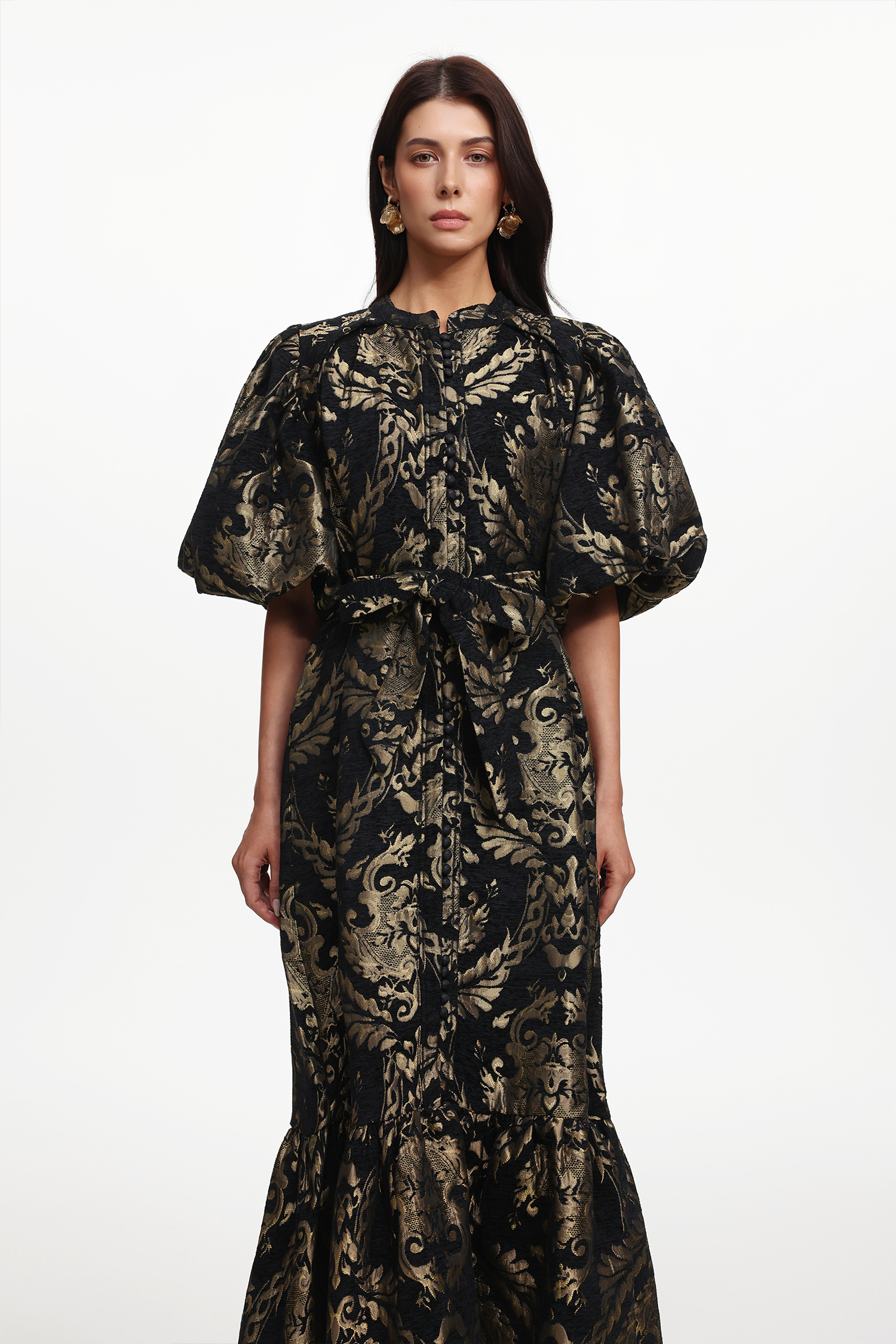 Tada Resort Flowy Puff Sleeve Floral Woven Maxi Dress