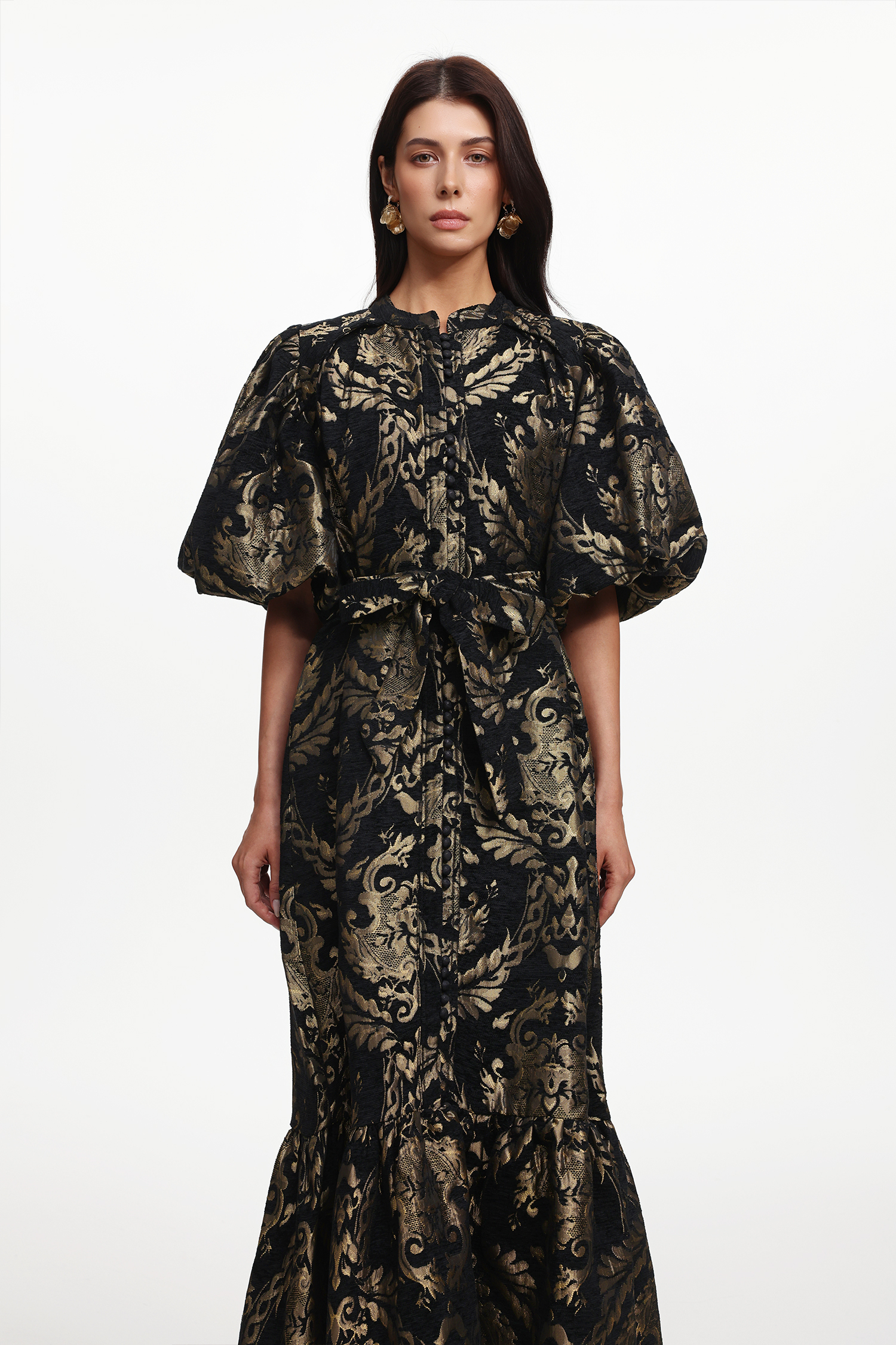 Tada Resort Flowy Puff Sleeve Floral Woven Maxi Dress