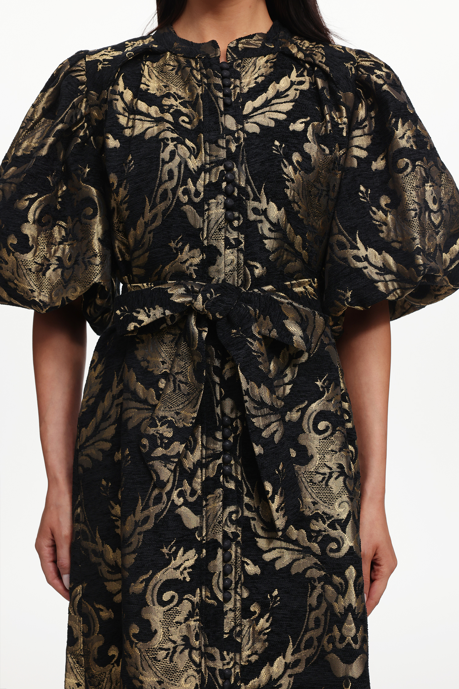 Tada Resort Flowy Puff Sleeve Floral Woven Maxi Dress