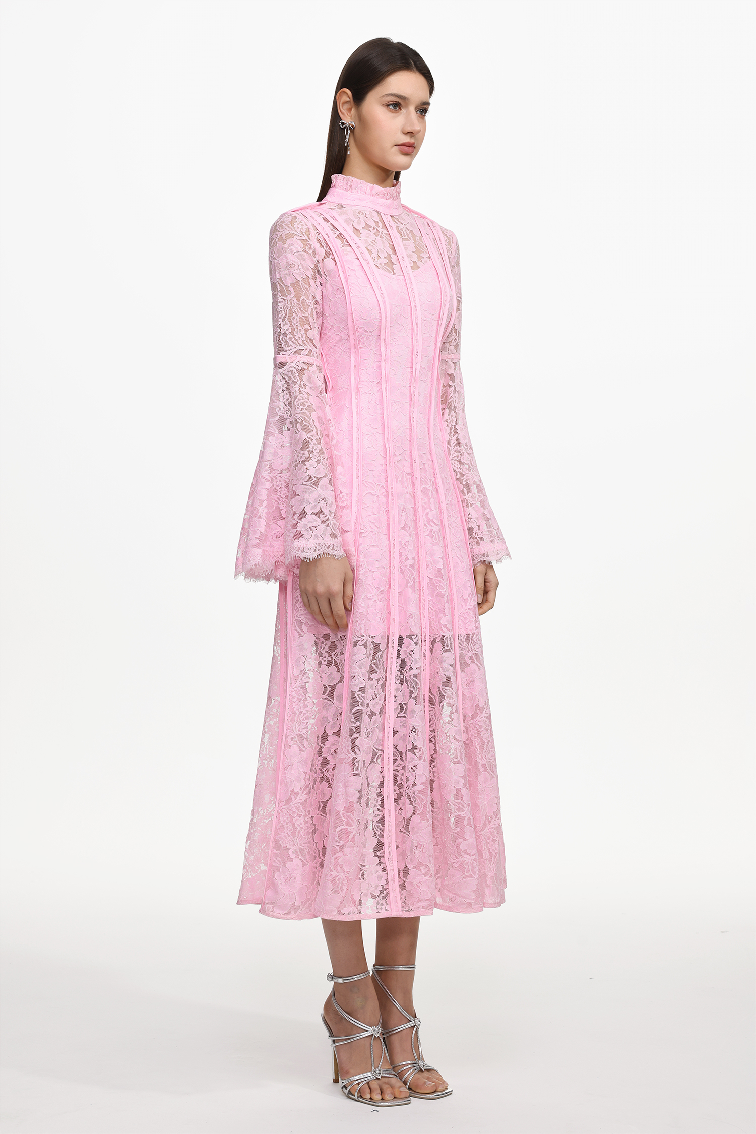 Karsten Resort Flowy Round Neck Long Sleeve Lace Maxi Dress
