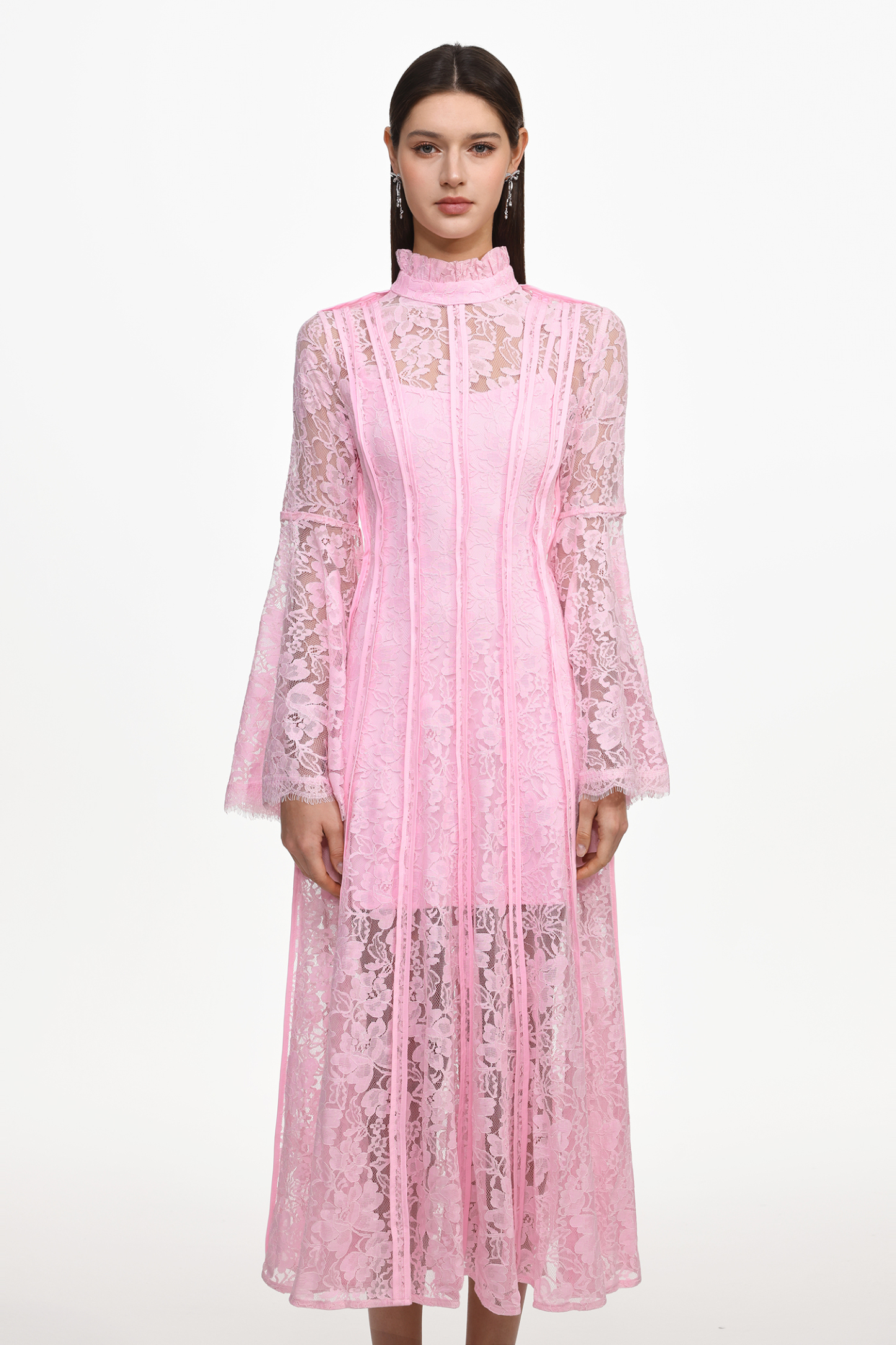 Karsten Resort Flowy Round Neck Long Sleeve Lace Maxi Dress