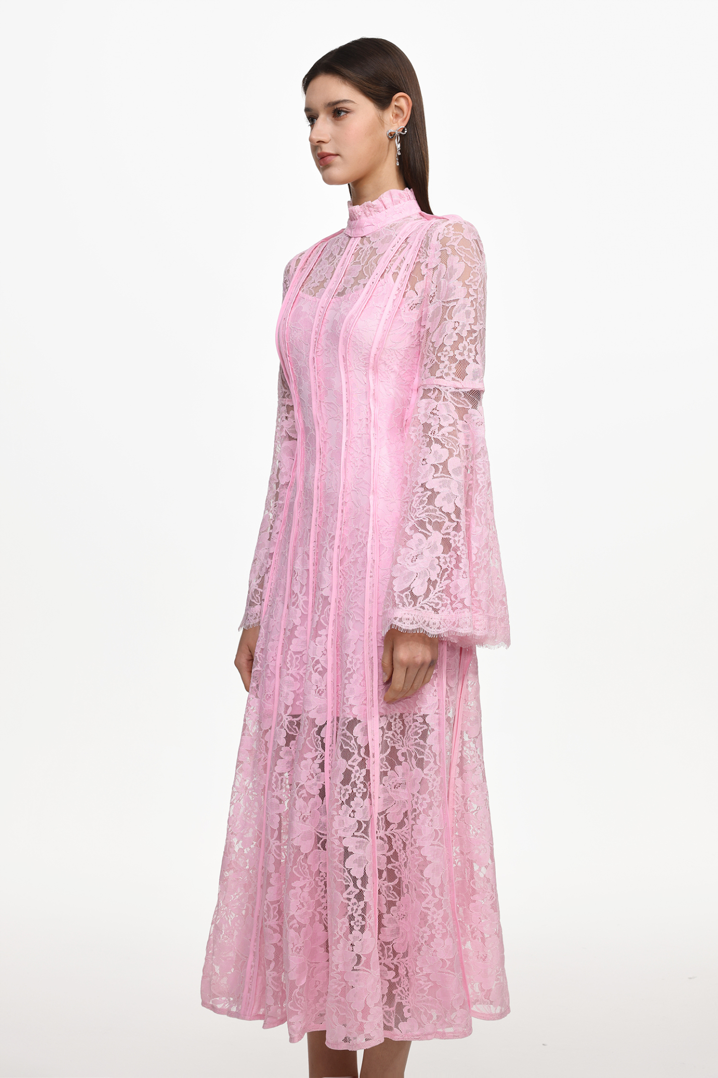 Karsten Resort Flowy Round Neck Long Sleeve Lace Maxi Dress