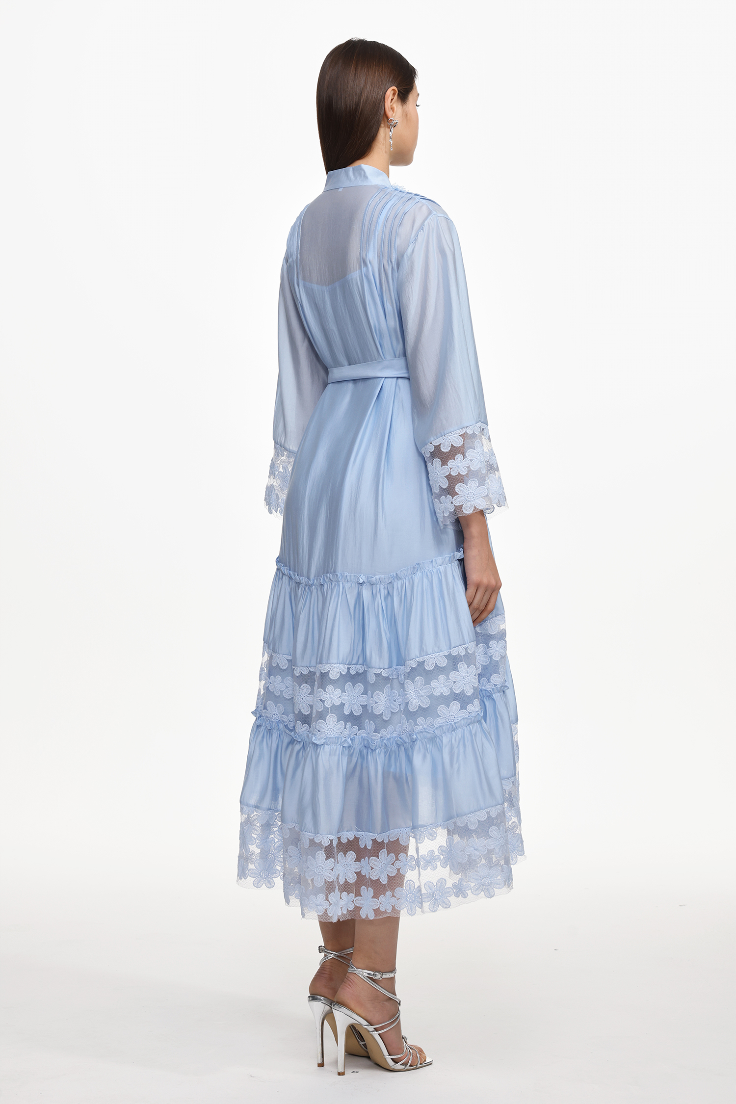 Doro Resort Flowy Long Sleeve Ruched Floral Woven Maxi Dress