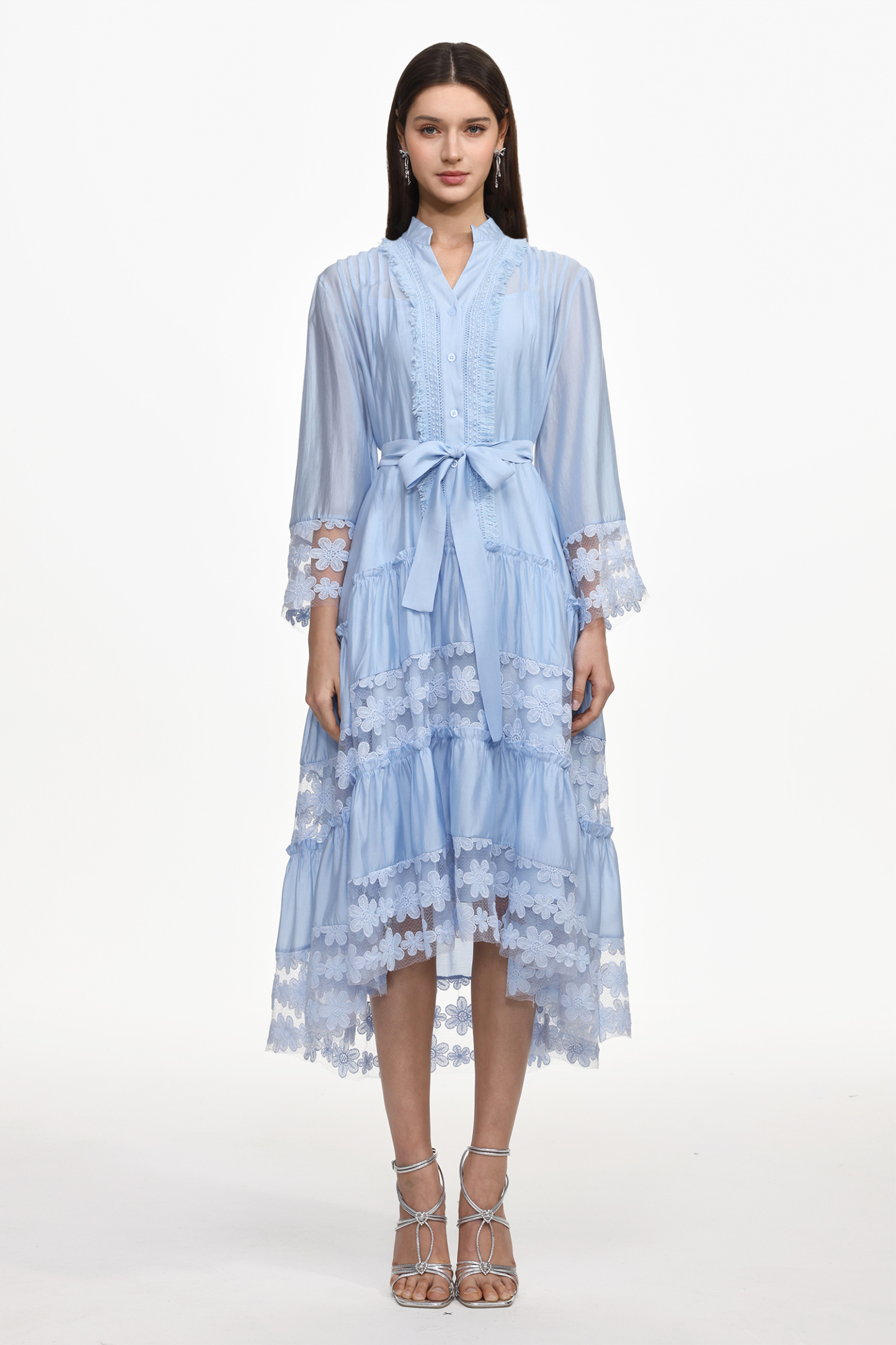 Doro Resort Flowy Long Sleeve Ruched Floral Woven Maxi Dress