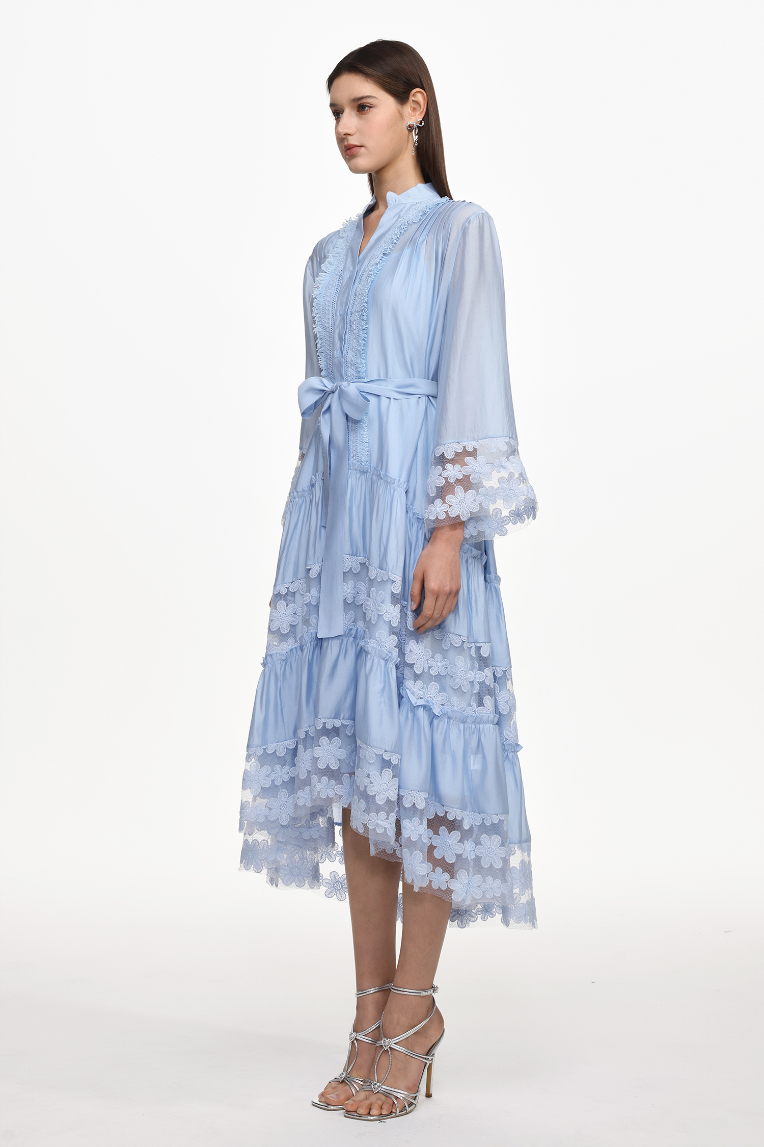 Doro Resort Flowy Long Sleeve Ruched Floral Woven Maxi Dress