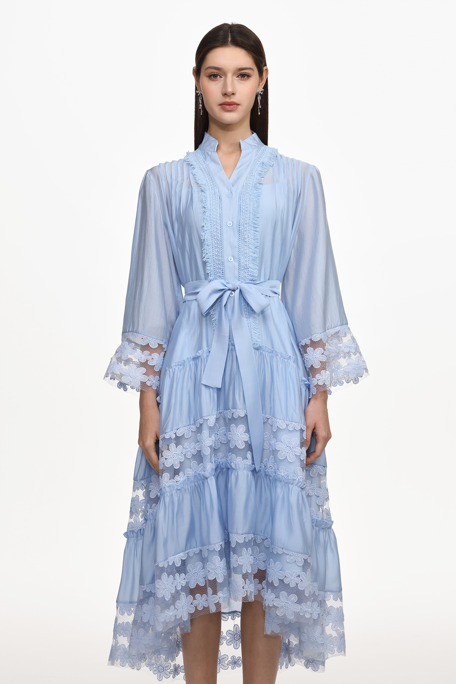Doro Resort Flowy Long Sleeve Ruched Floral Woven Maxi Dress