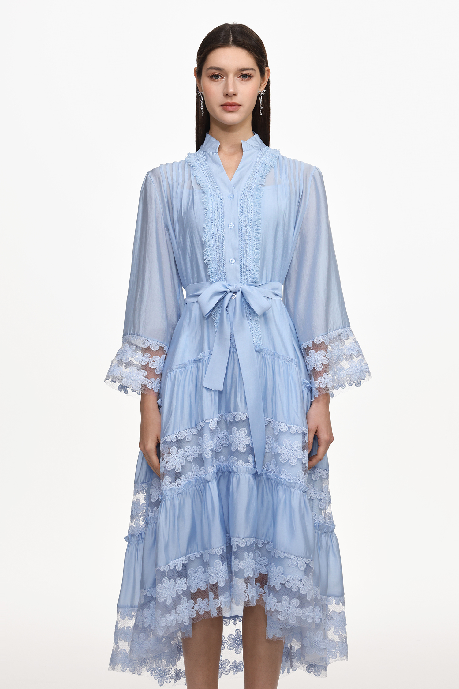 Doro Resort Flowy Long Sleeve Ruched Floral Woven Maxi Dress