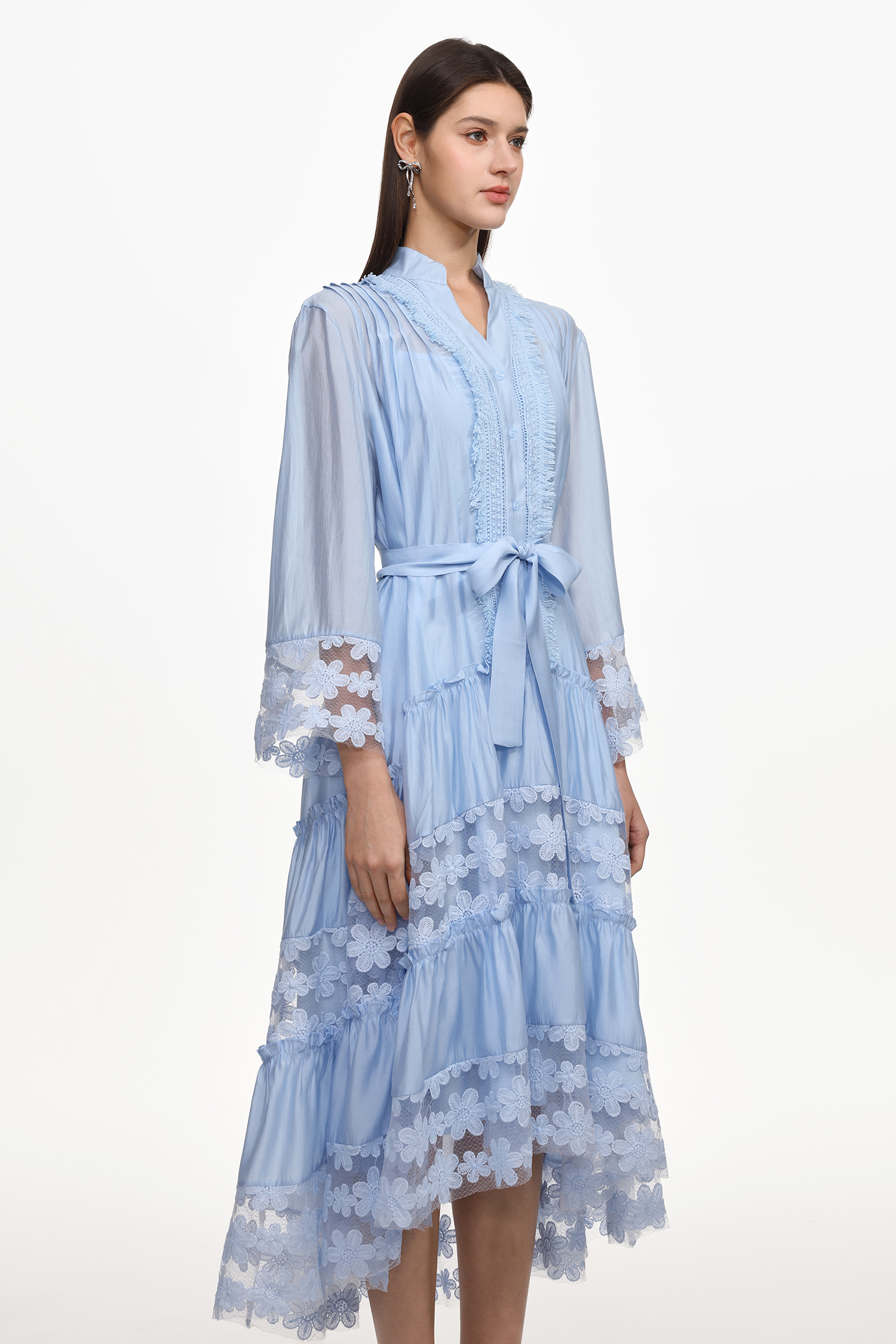 Doro Resort Flowy Long Sleeve Ruched Floral Woven Maxi Dress