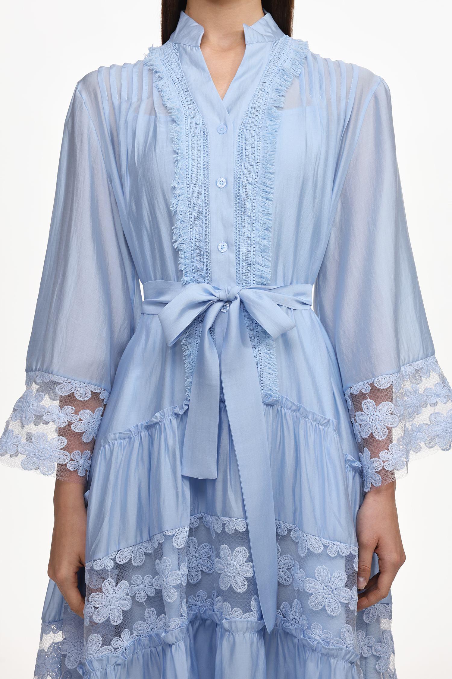 Doro Resort Flowy Long Sleeve Ruched Floral Woven Maxi Dress