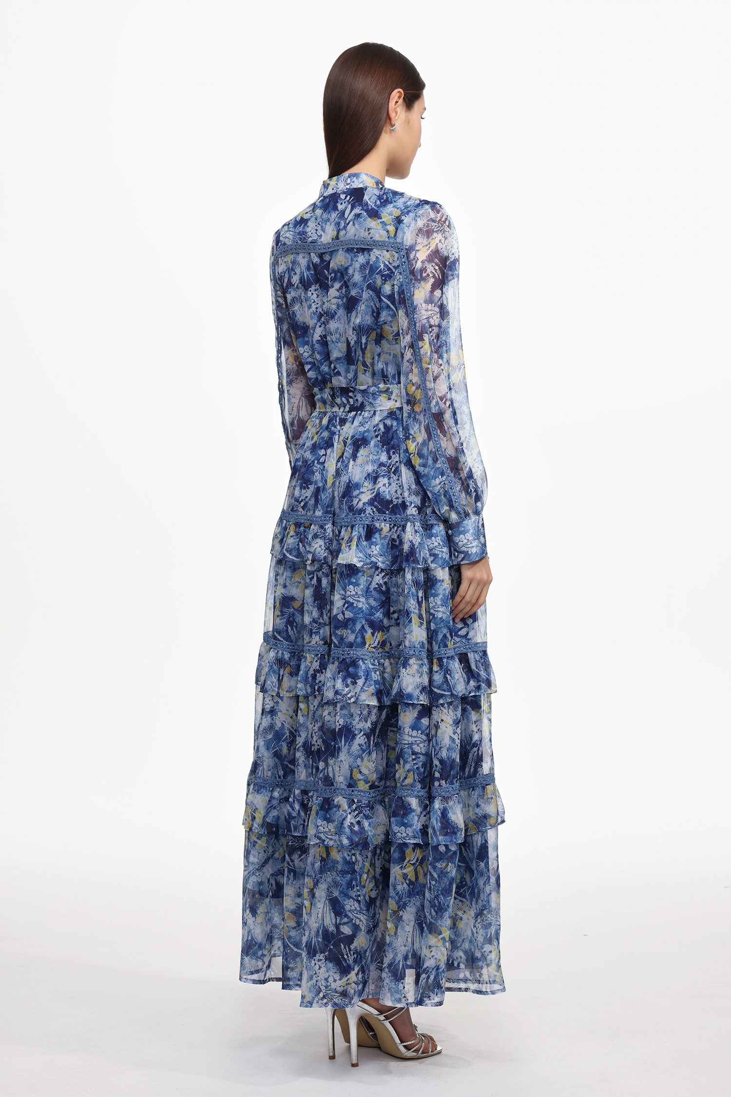 Ella Resort Flowy Long Sleeve Ruffle Floral Print Maxi Dress