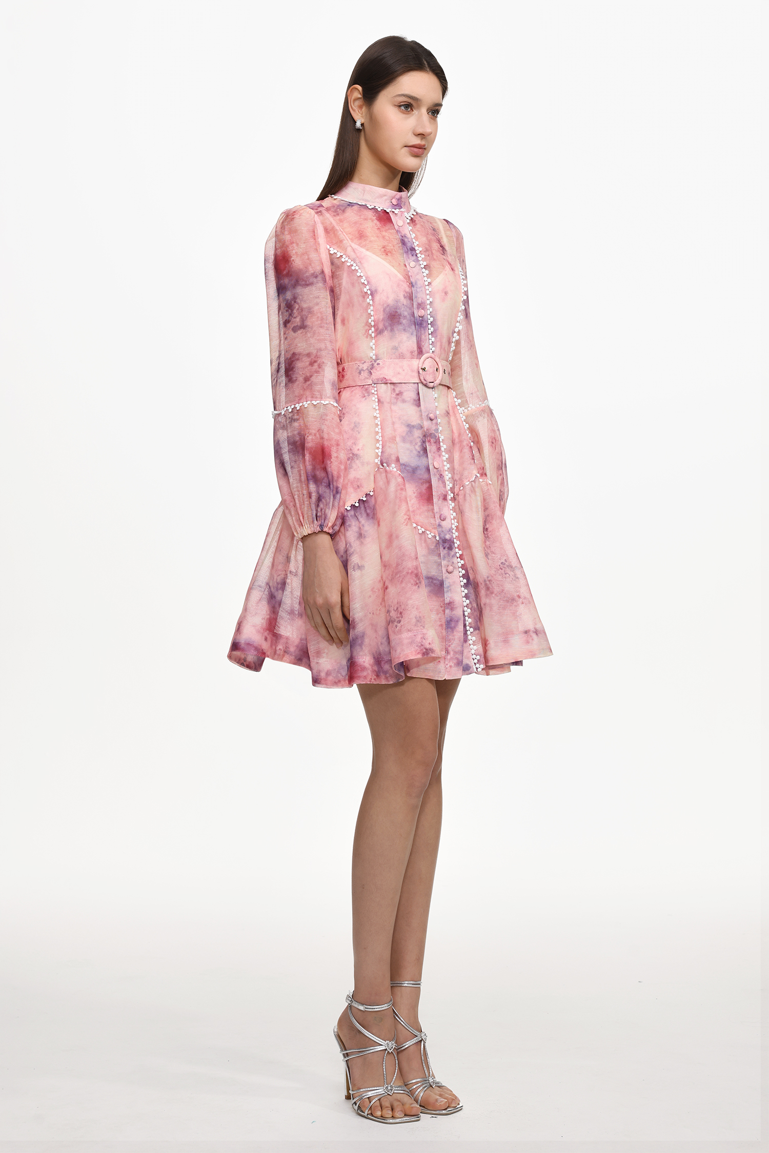 Leko Resort Flowy Long Sleeve Floral Print Woven Mini Dress