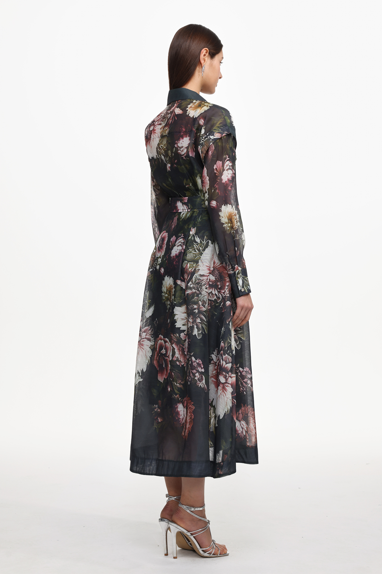 Frida Elegant Flowy Long Sleeve Floral Print Woven Black Maxi Dress