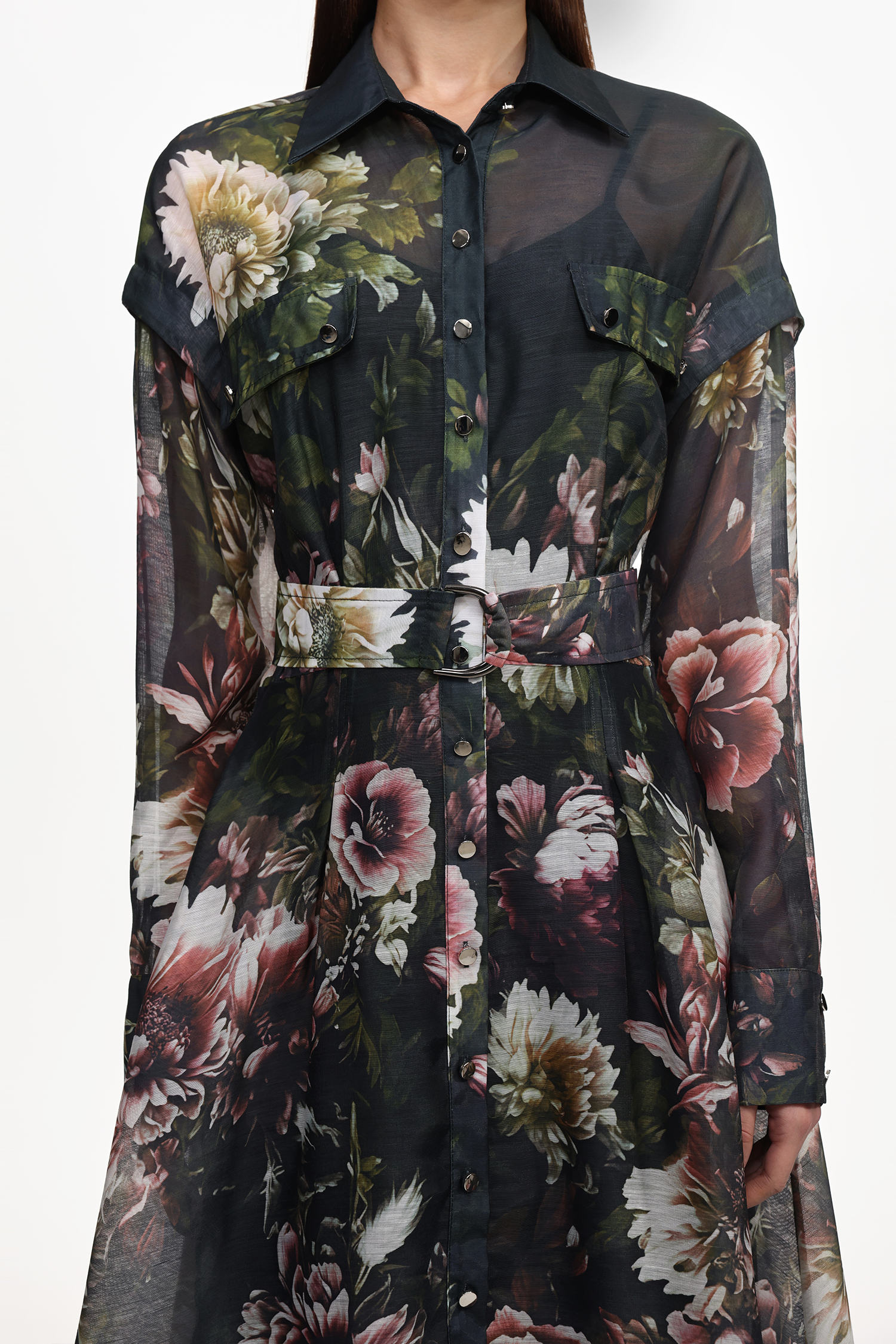 Frida Elegant Flowy Long Sleeve Floral Print Woven Black Maxi Dress