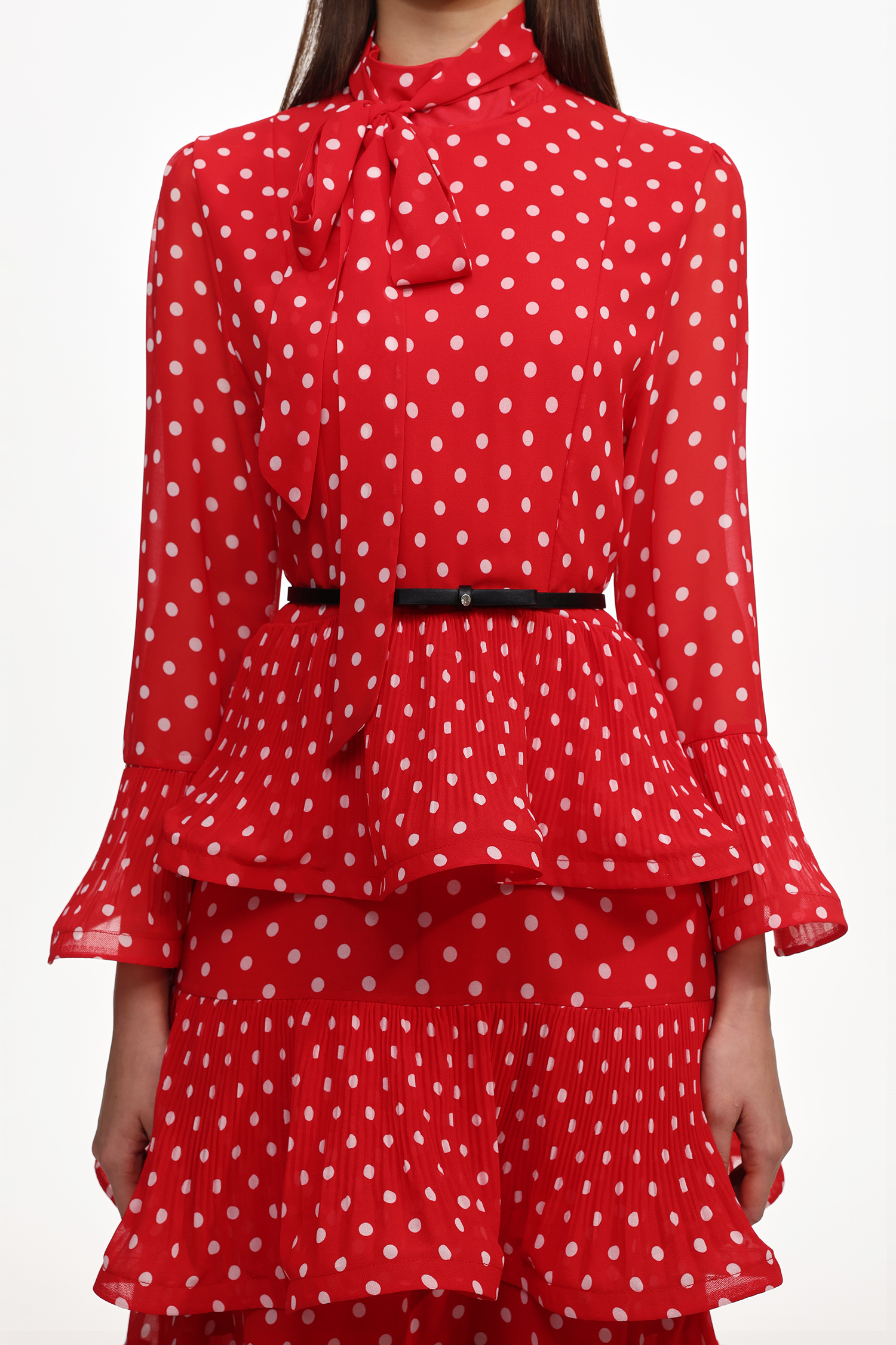 Zaina Resort Flowy Long Sleeve Ruffle Polka Dot Woven Maxi Dress
