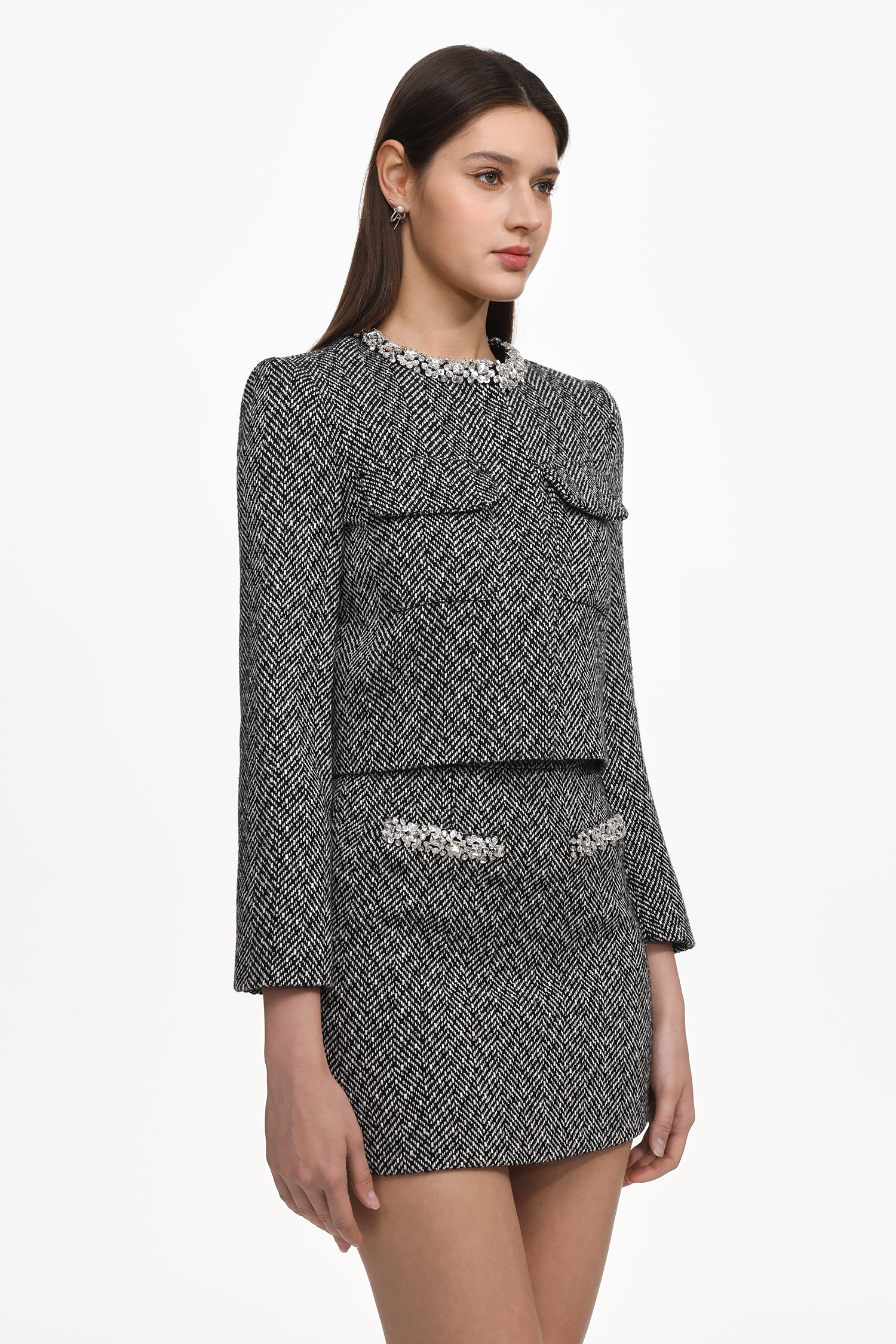 Uzaco Classic Tailored Tweed Top And Skirt Two-Piece Set