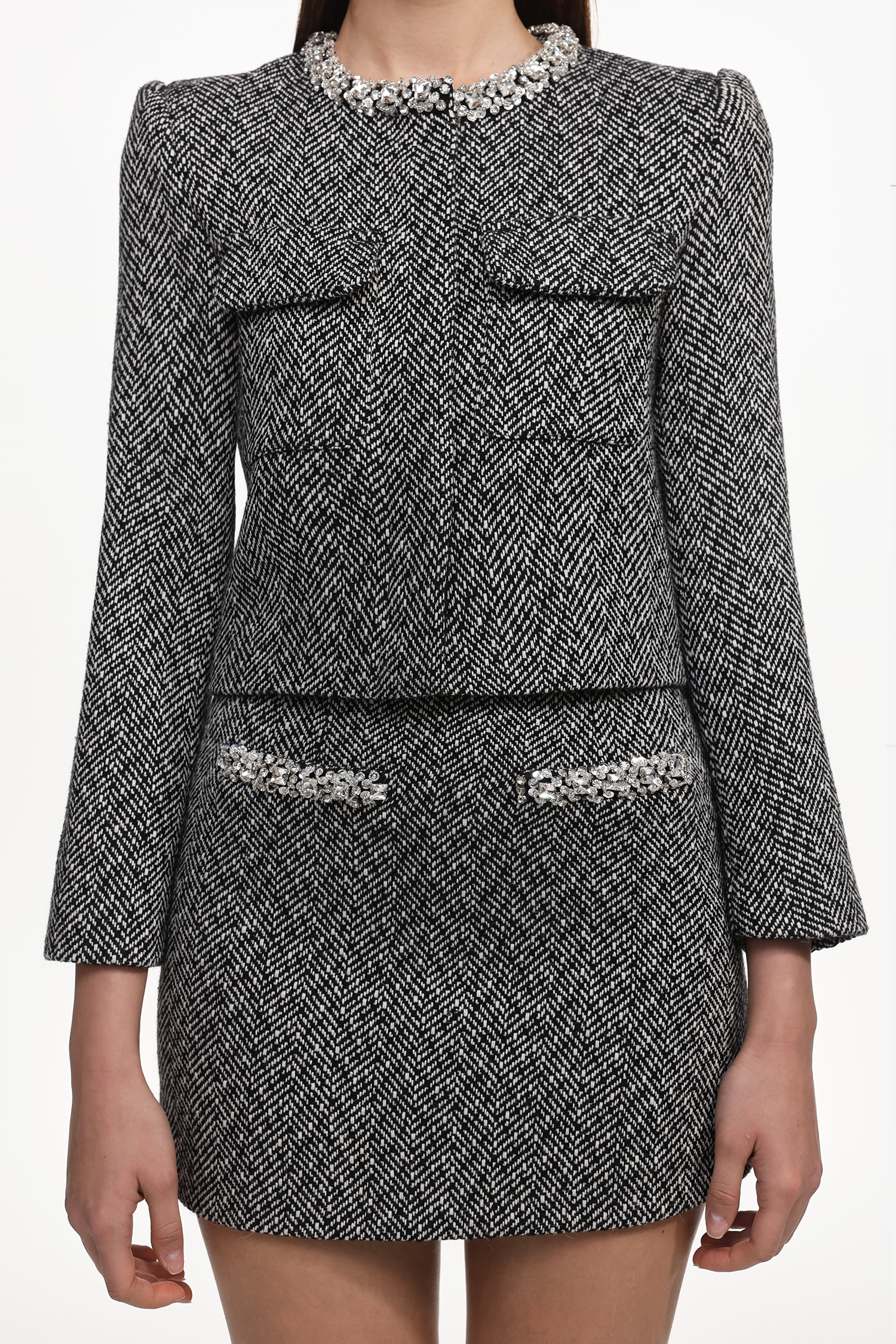 Uzaco Classic Tailored Tweed Top And Skirt Two-Piece Set