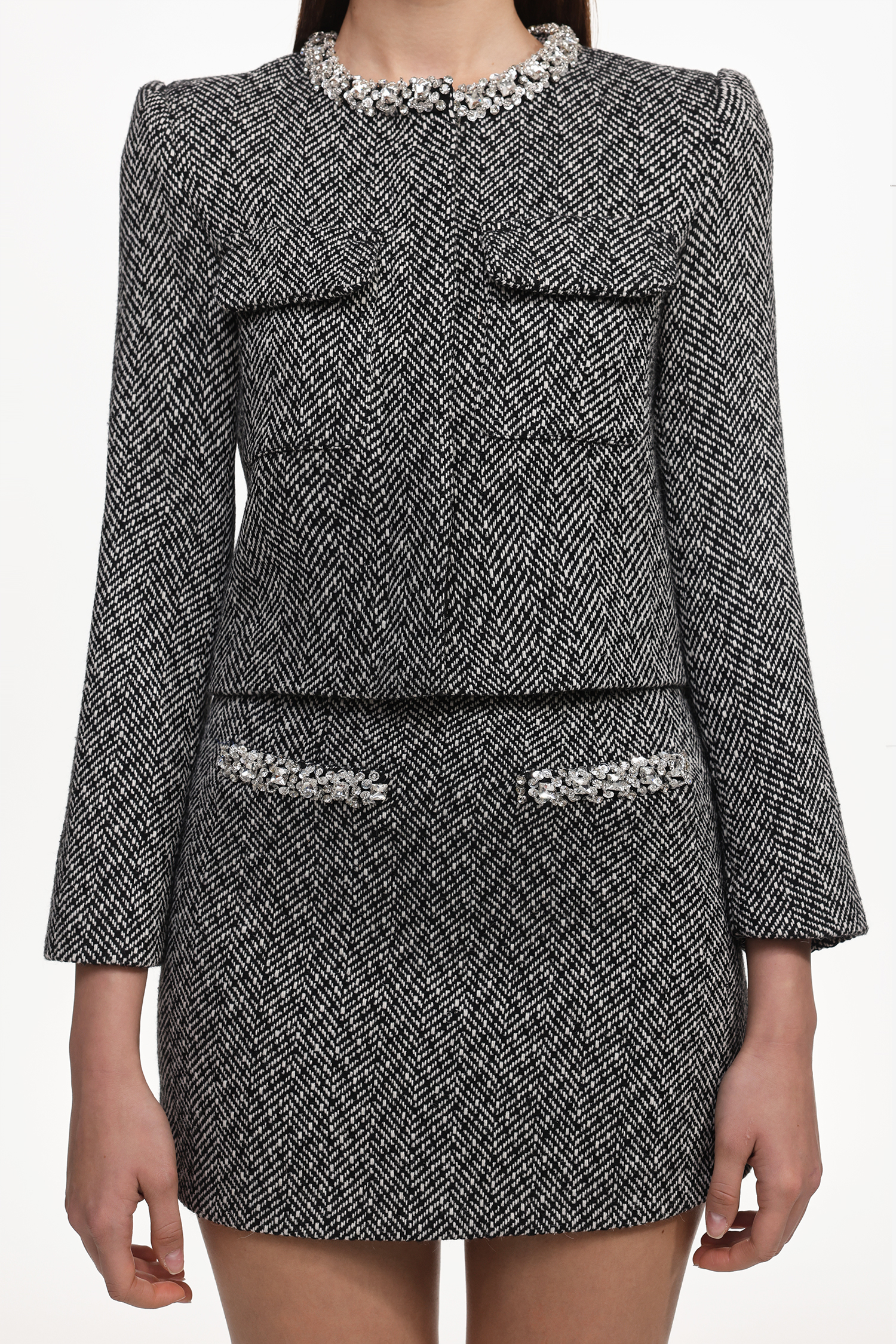 Uzaco Classic Tailored Tweed Top And Skirt Two-Piece Set