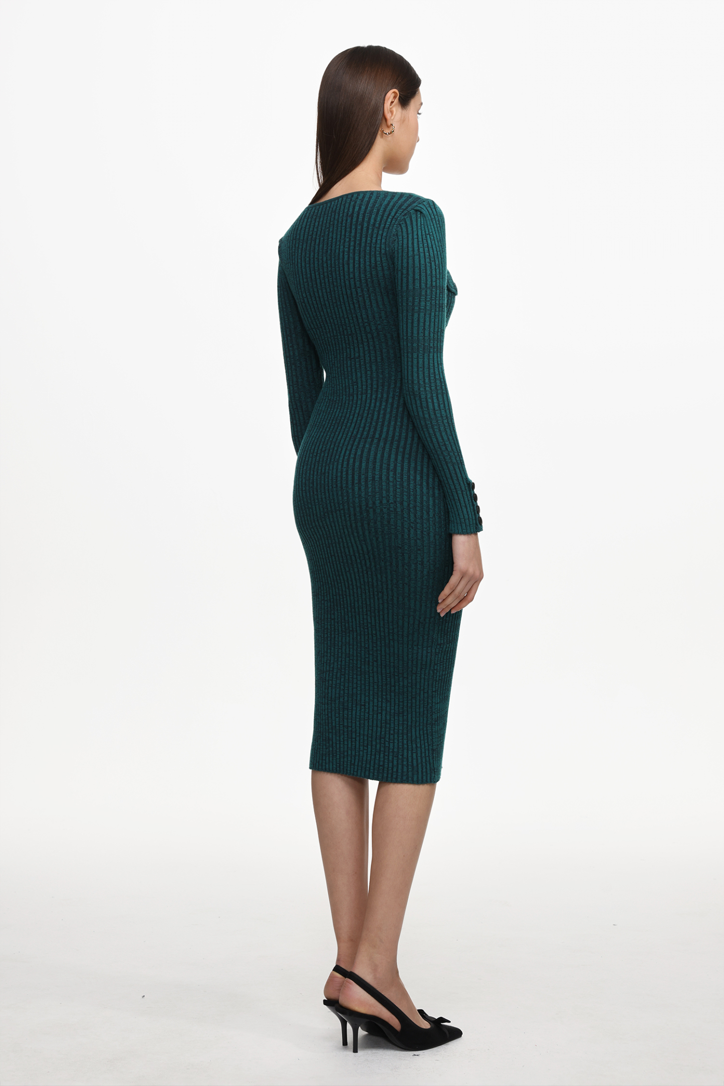 Takada Classic Contour Long Sleeve Knit Midi Dress