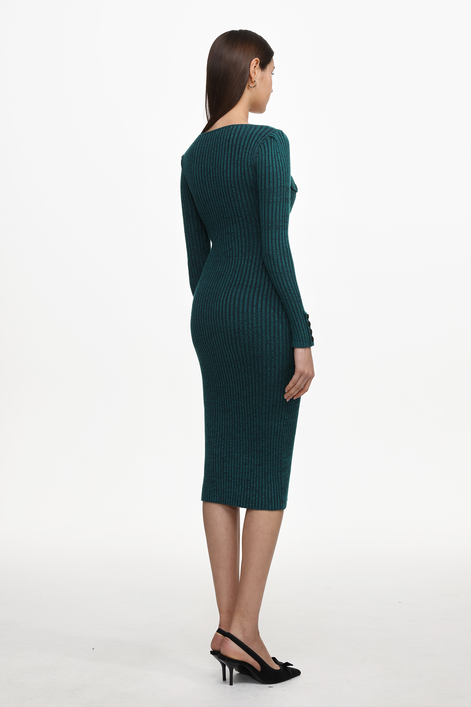 Takada Classic Contour Long Sleeve Knit Midi Dress