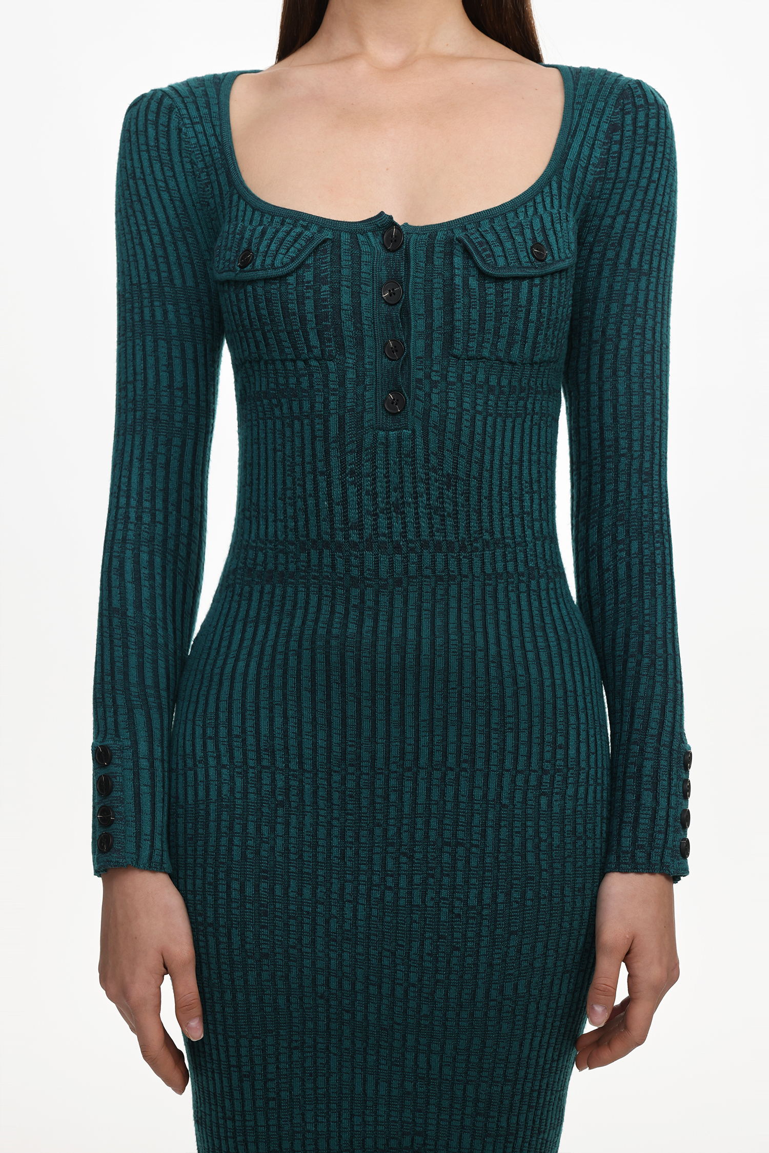 Takada Classic Contour Long Sleeve Knit Midi Dress