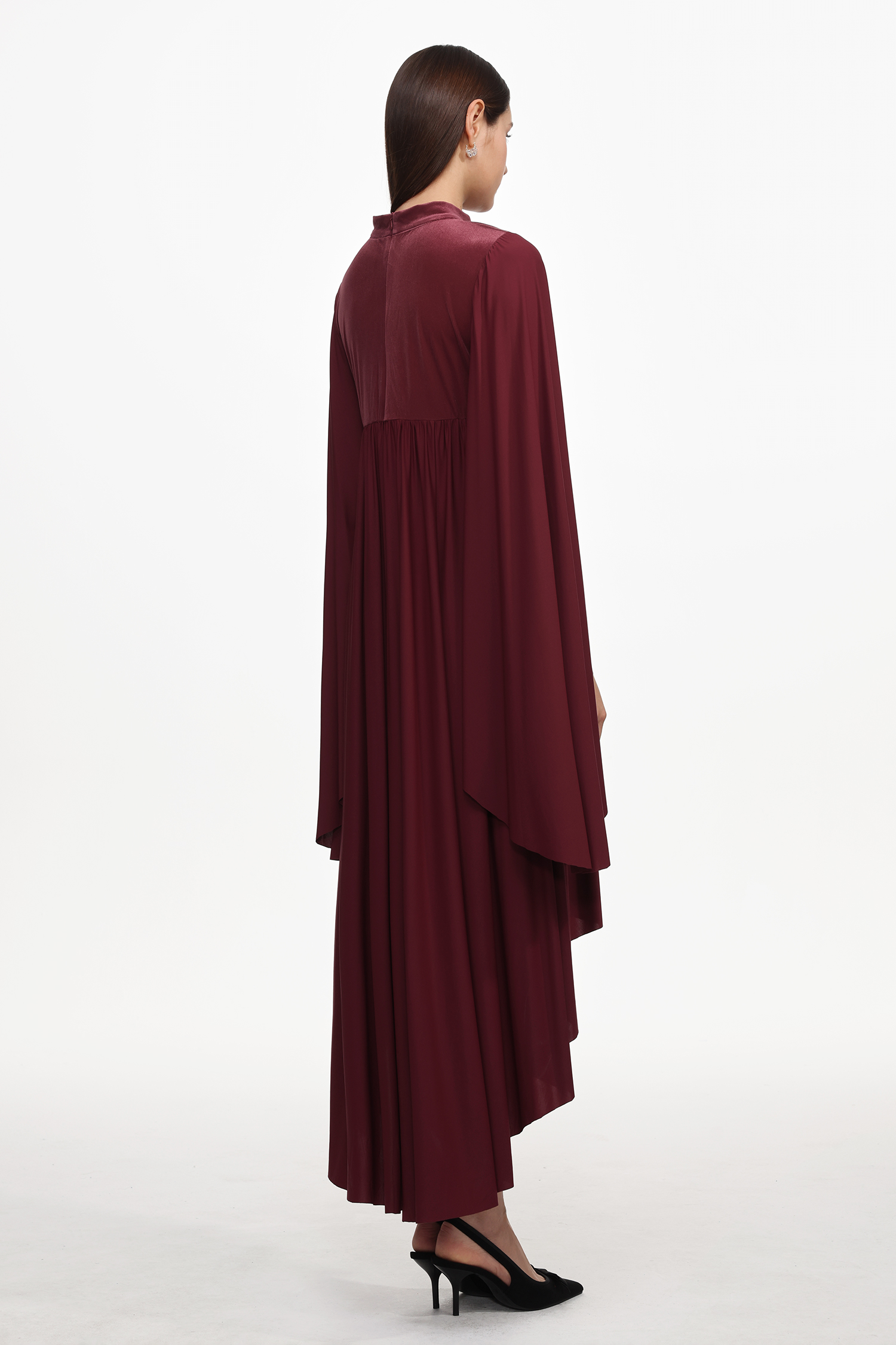 Suly Resort Flowy Long Sleeve Pleated Woven Red Maxi Dress