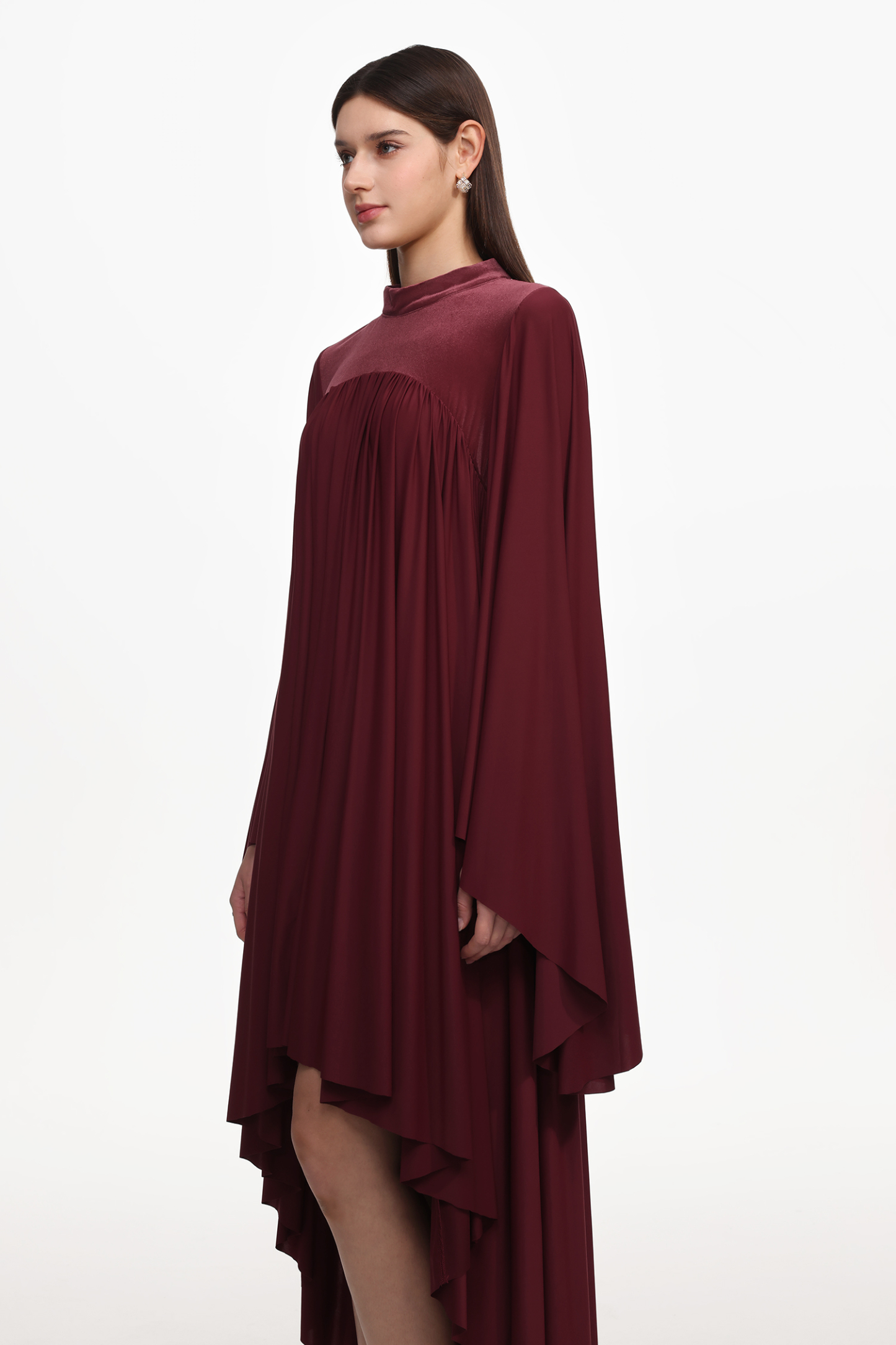 Suly Resort Flowy Long Sleeve Pleated Woven Red Maxi Dress