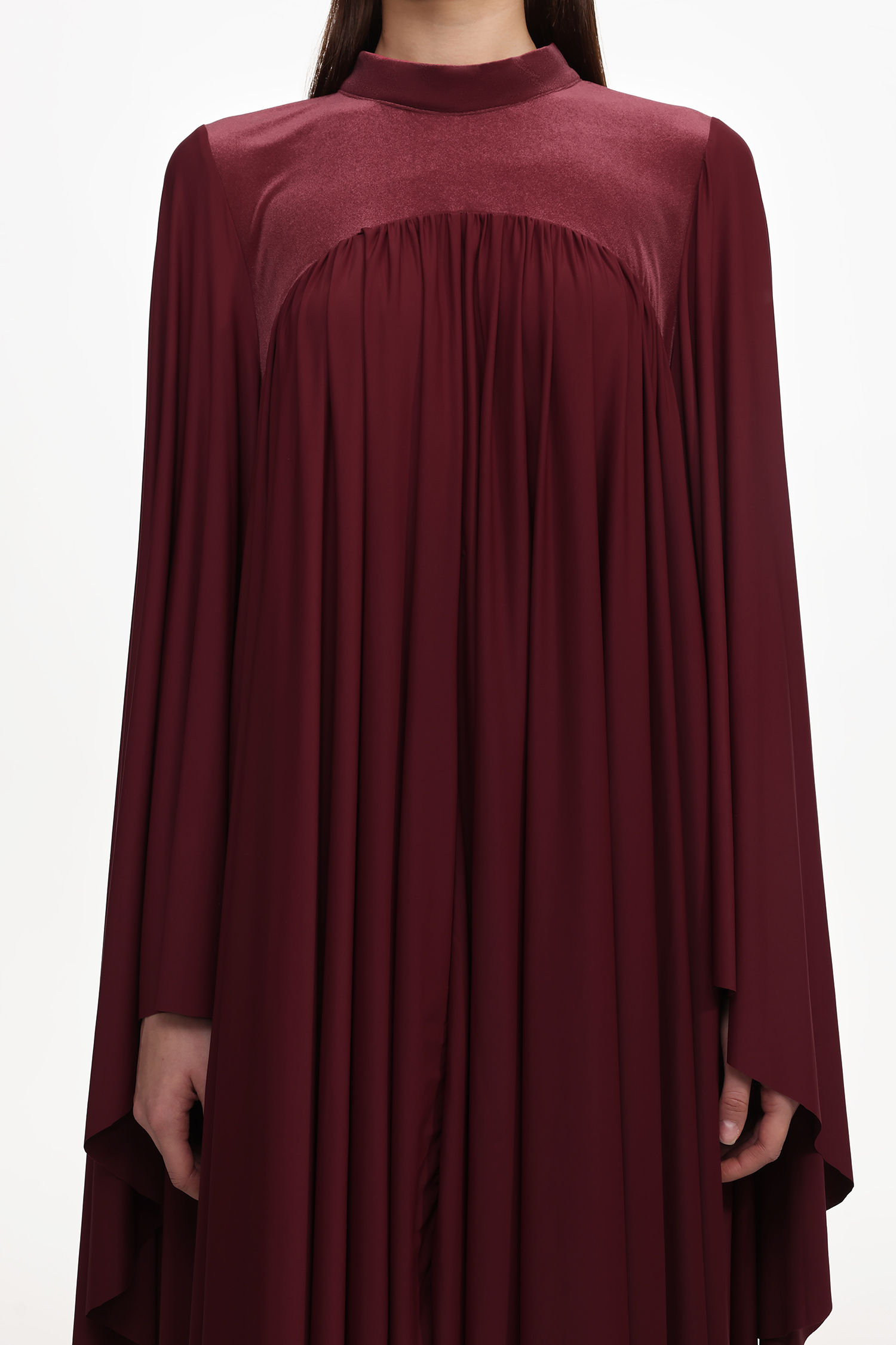 Suly Resort Flowy Long Sleeve Pleated Woven Red Maxi Dress