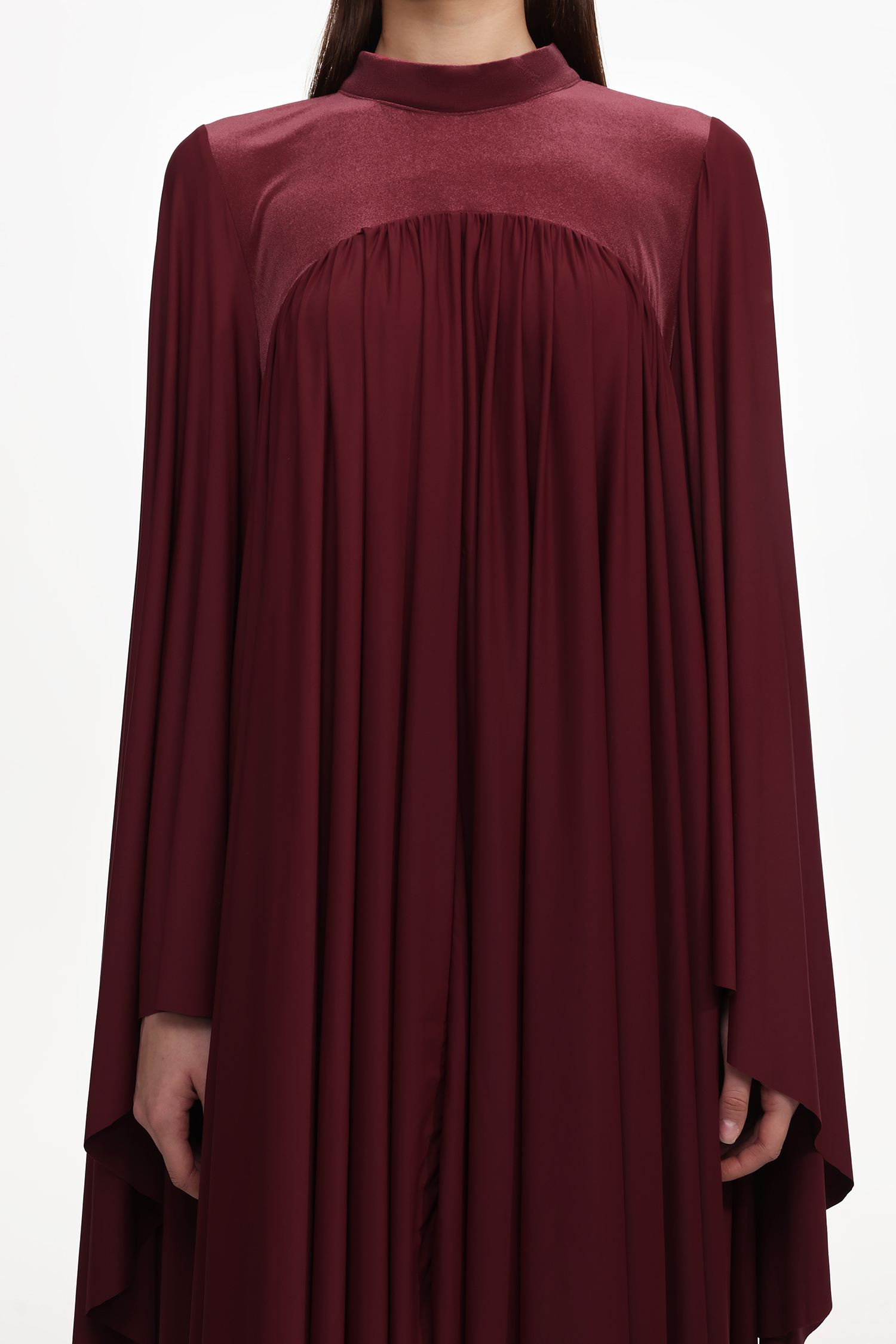Suly Resort Flowy Long Sleeve Pleated Woven Red Maxi Dress