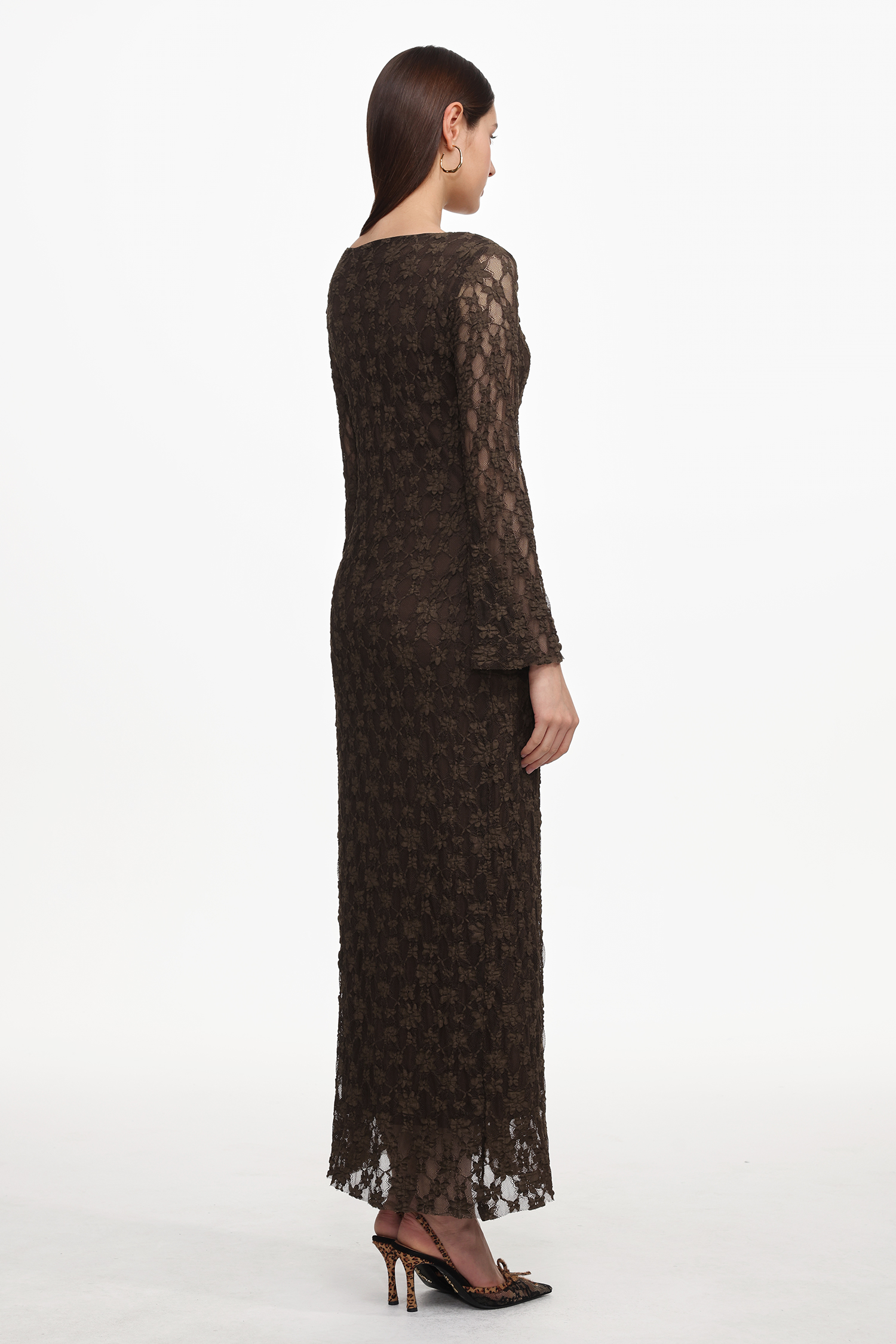 Kyli Elegant Flowy Long Sleeve Lace Knit Maxi Dress