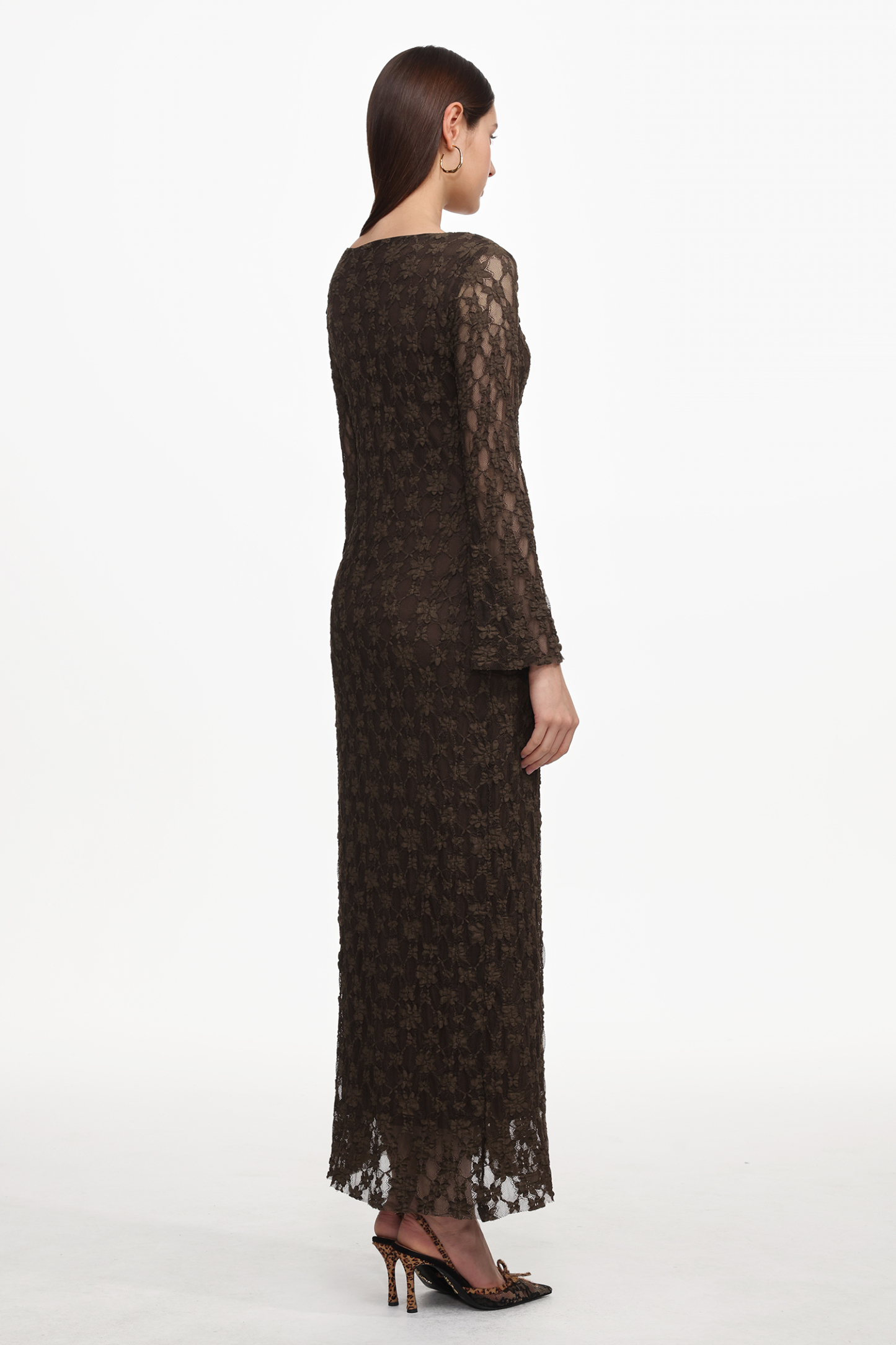 Kyli Elegant Flowy Long Sleeve Lace Knit Maxi Dress