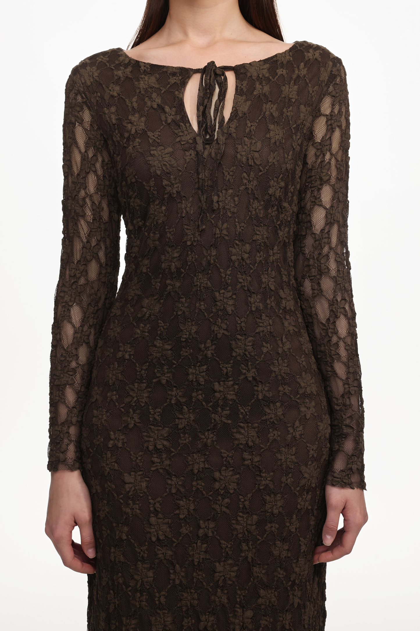 Kyli Elegant Flowy Long Sleeve Lace Knit Maxi Dress