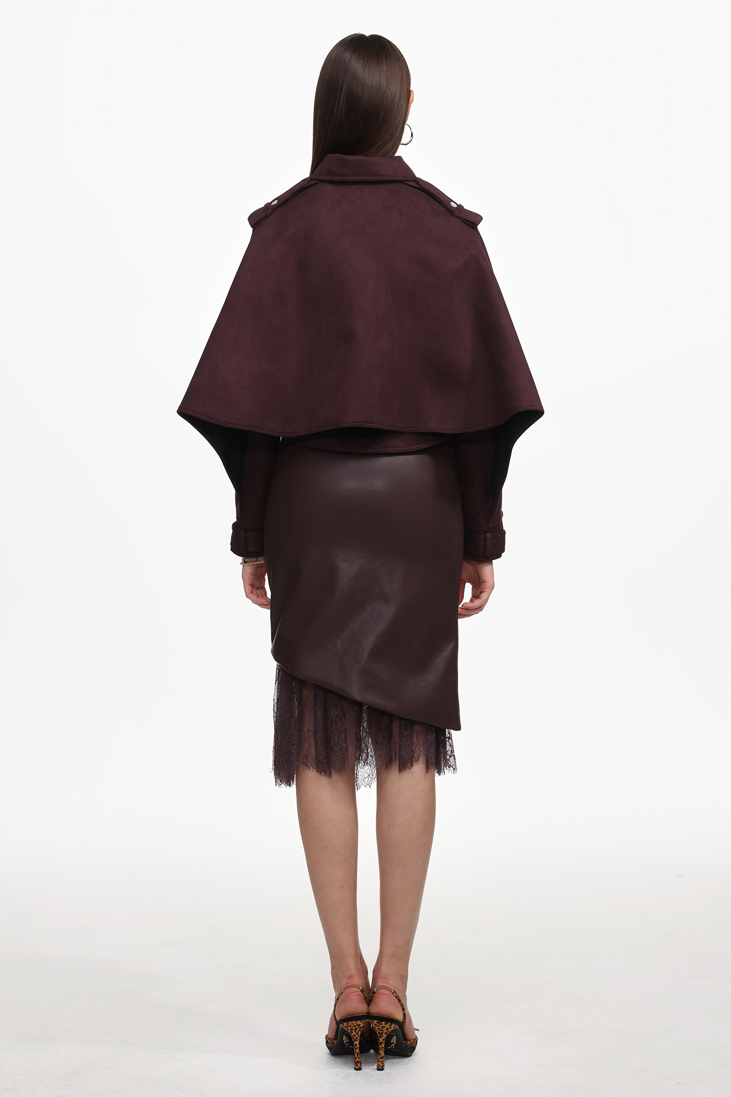 Kimivi Vintage Tailored Long Sleeve Faux Leather Jacket