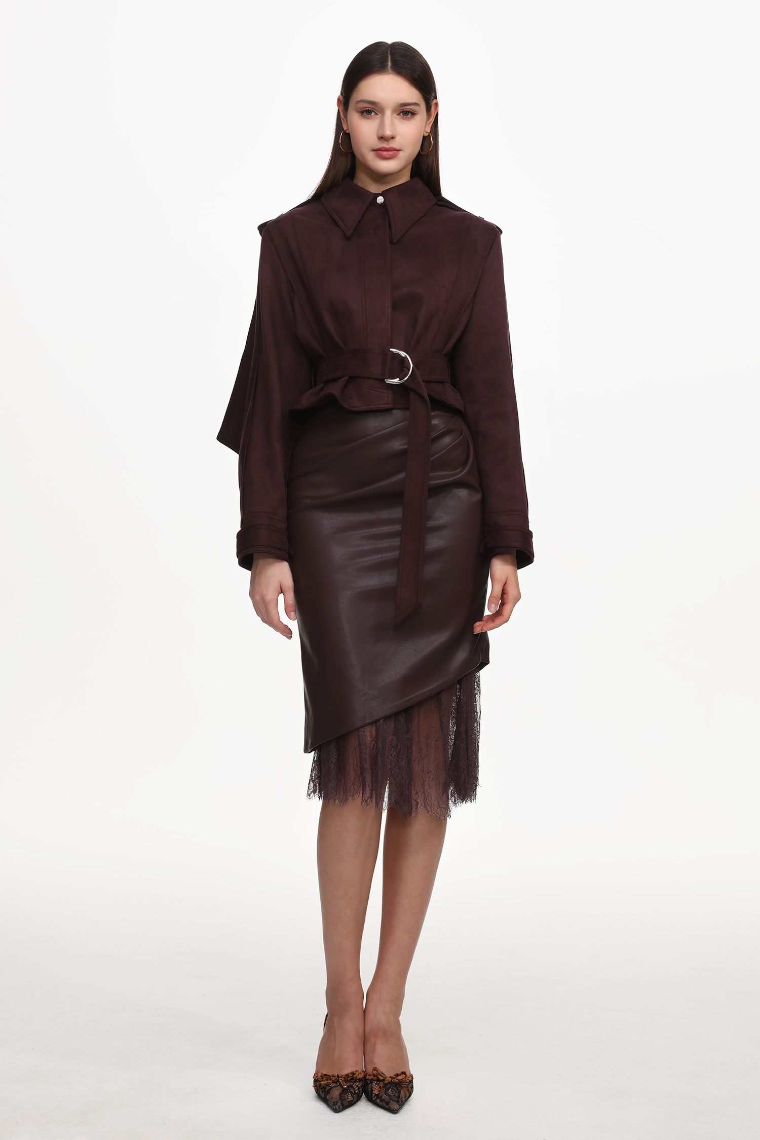 Kimivi Vintage Tailored Long Sleeve Faux Leather Jacket