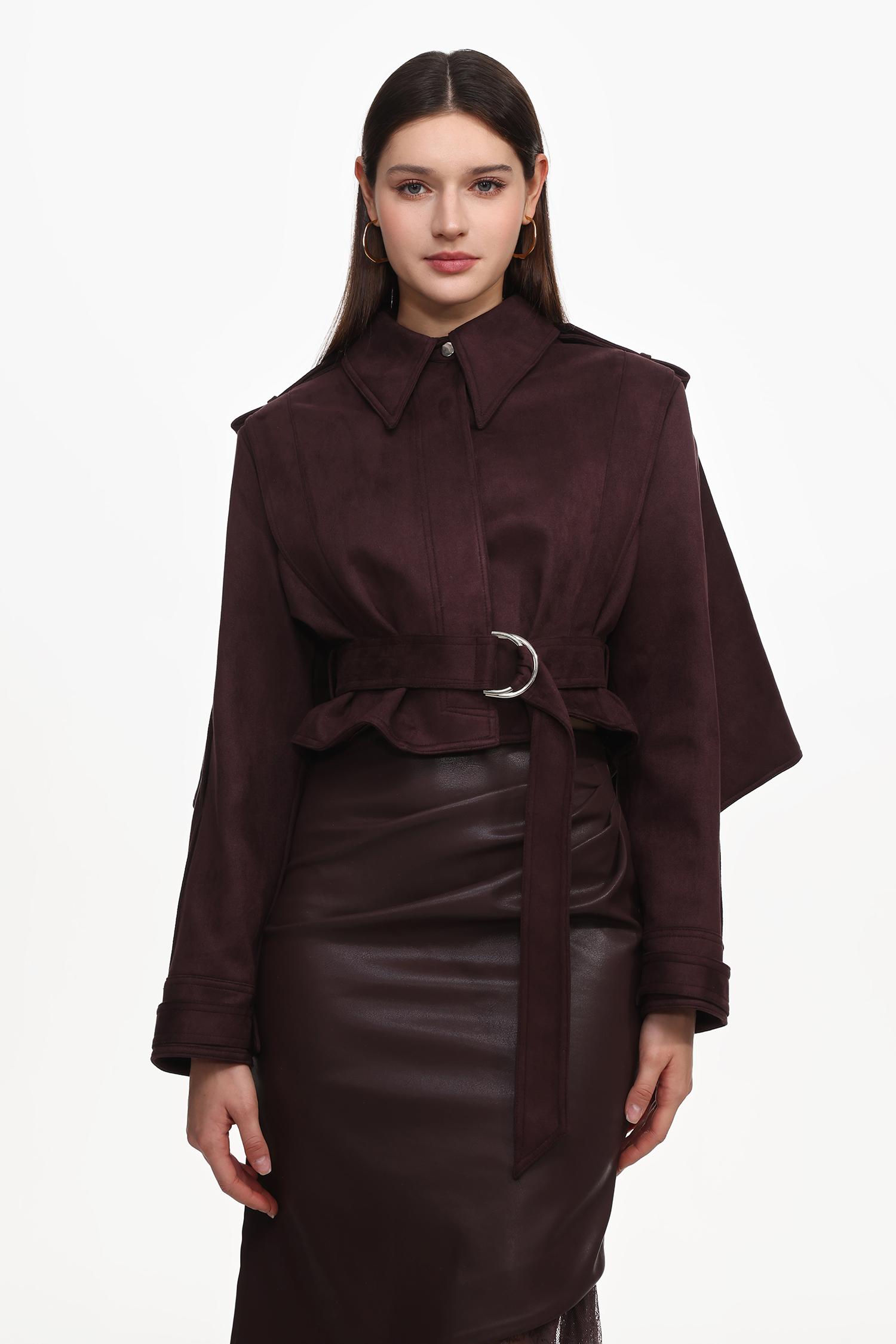 Kimivi Vintage Tailored Long Sleeve Faux Leather Jacket