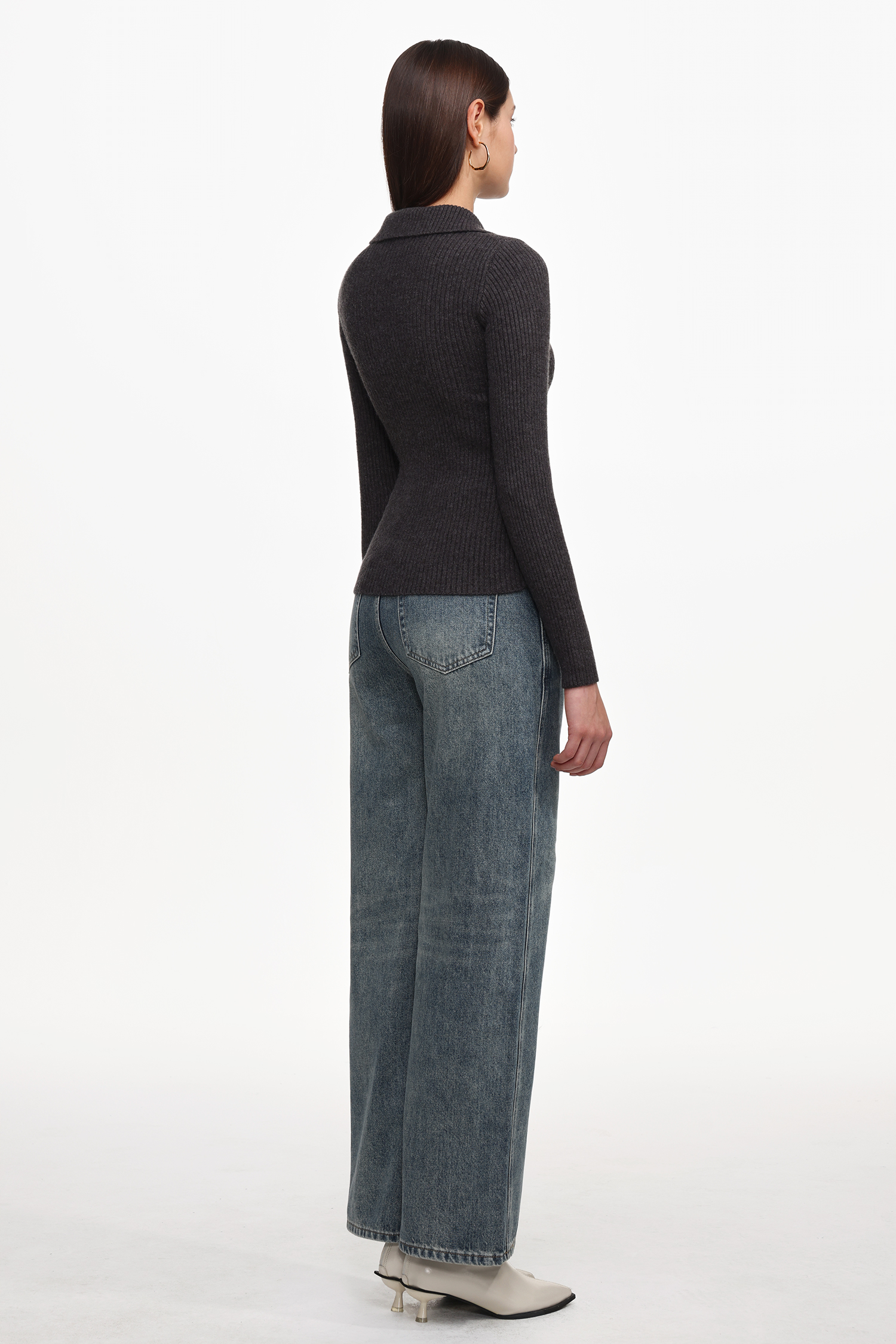 Dotty Chic Long Sleeve Buttoned Knit Top