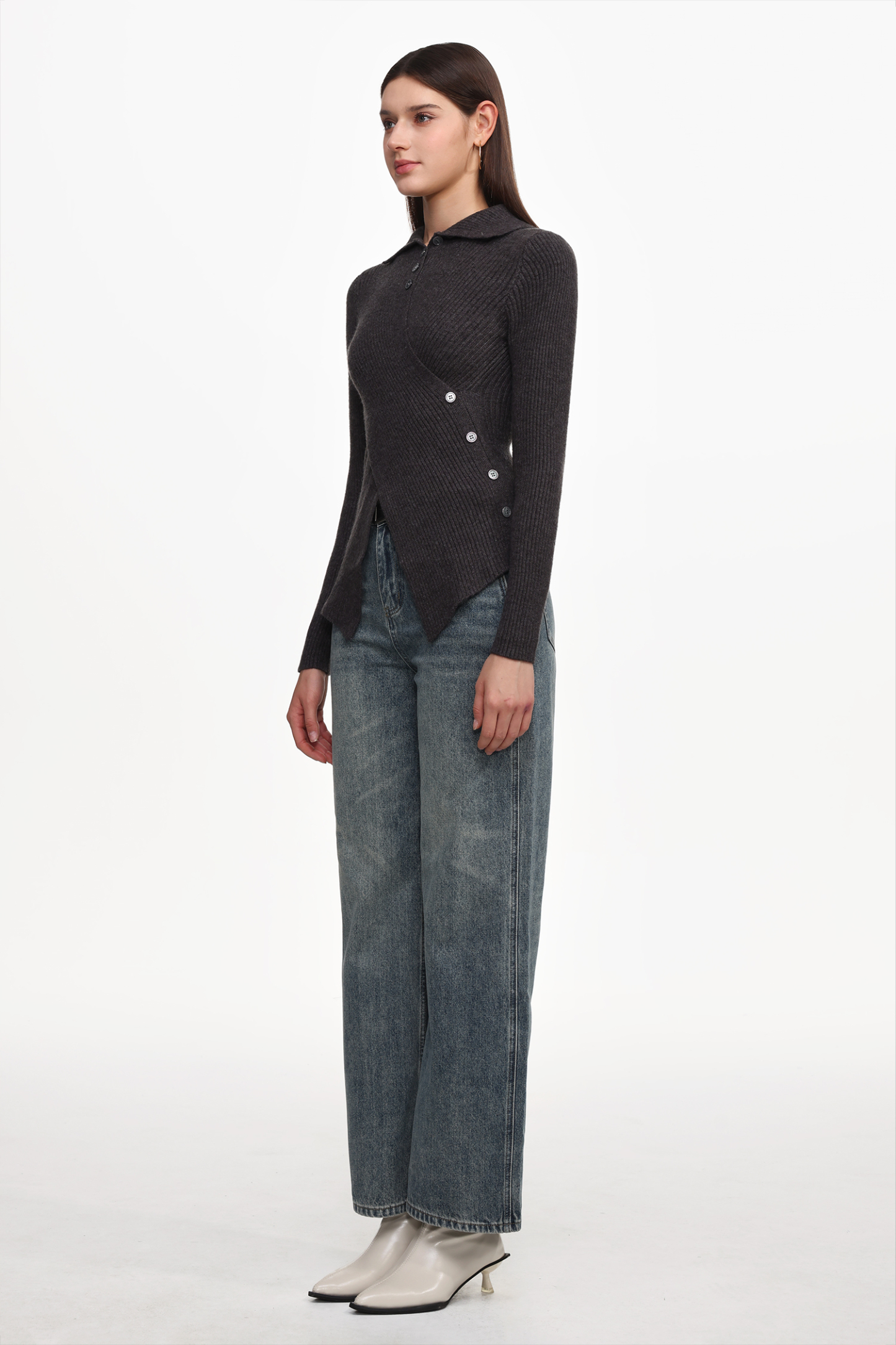 Dotty Chic Long Sleeve Buttoned Knit Top