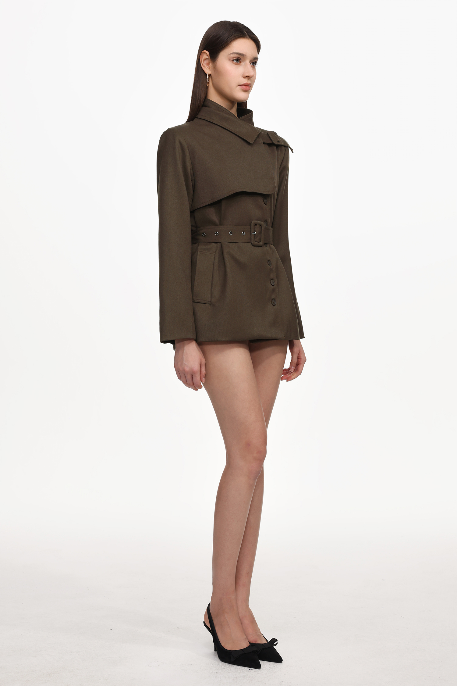 Uercia Chic Tailored Long Sleeve Asymmetrical  Woven Mini Dress