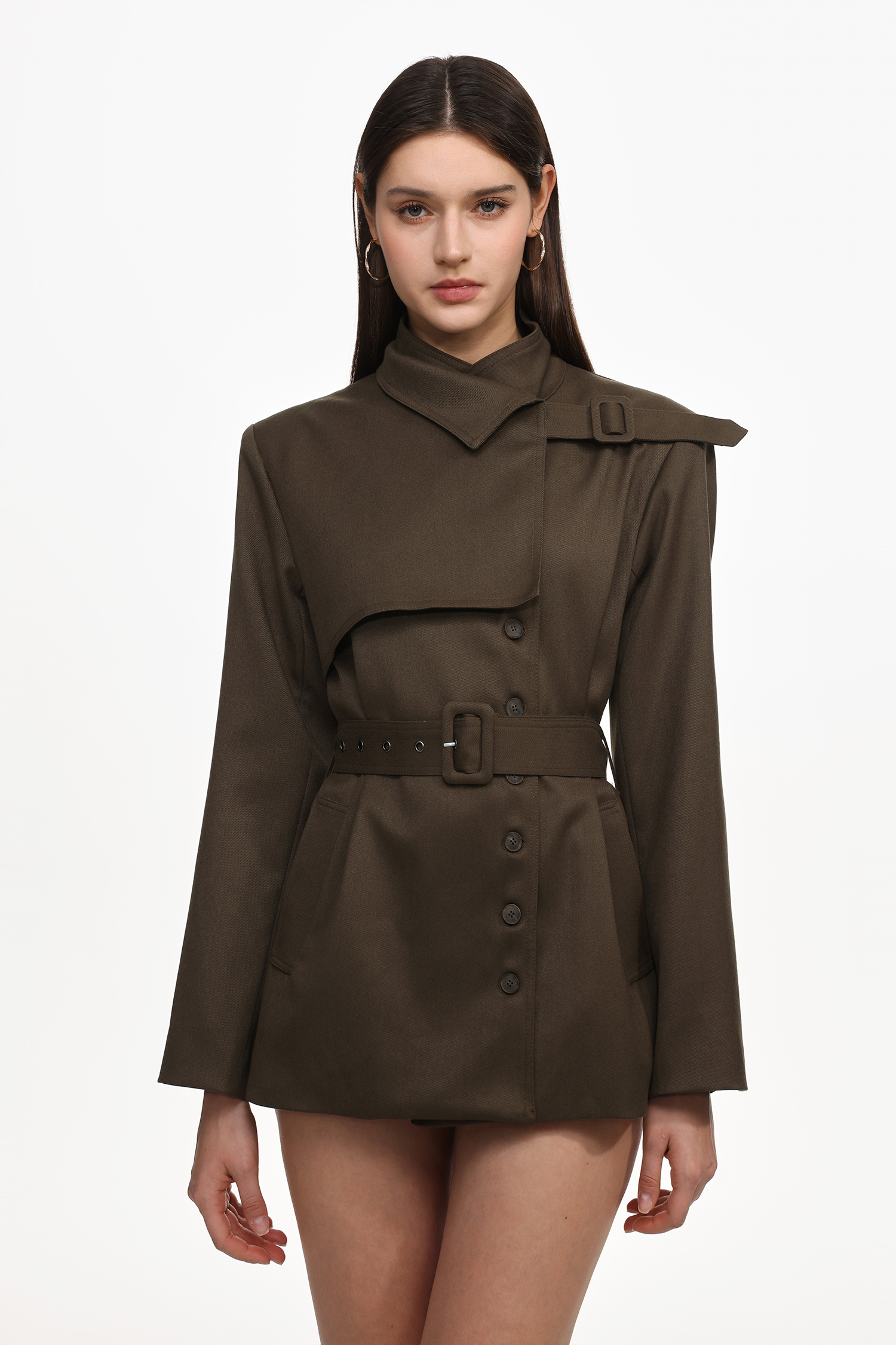 Uercia Chic Tailored Long Sleeve Asymmetrical  Woven Mini Dress