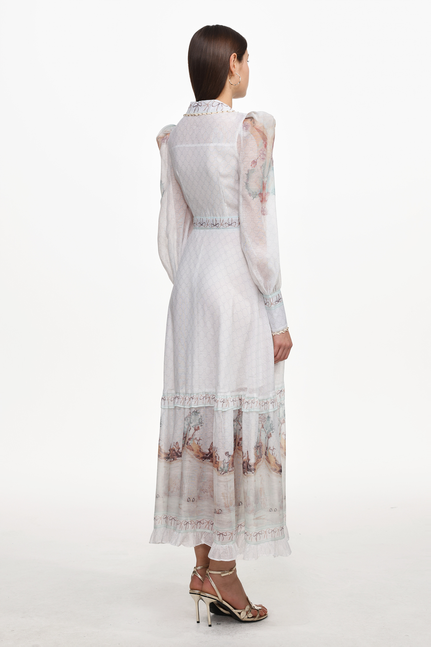 Iomo Resort Flowy Long Sleeve Buttoned Floral Print Woven Maxi Dress