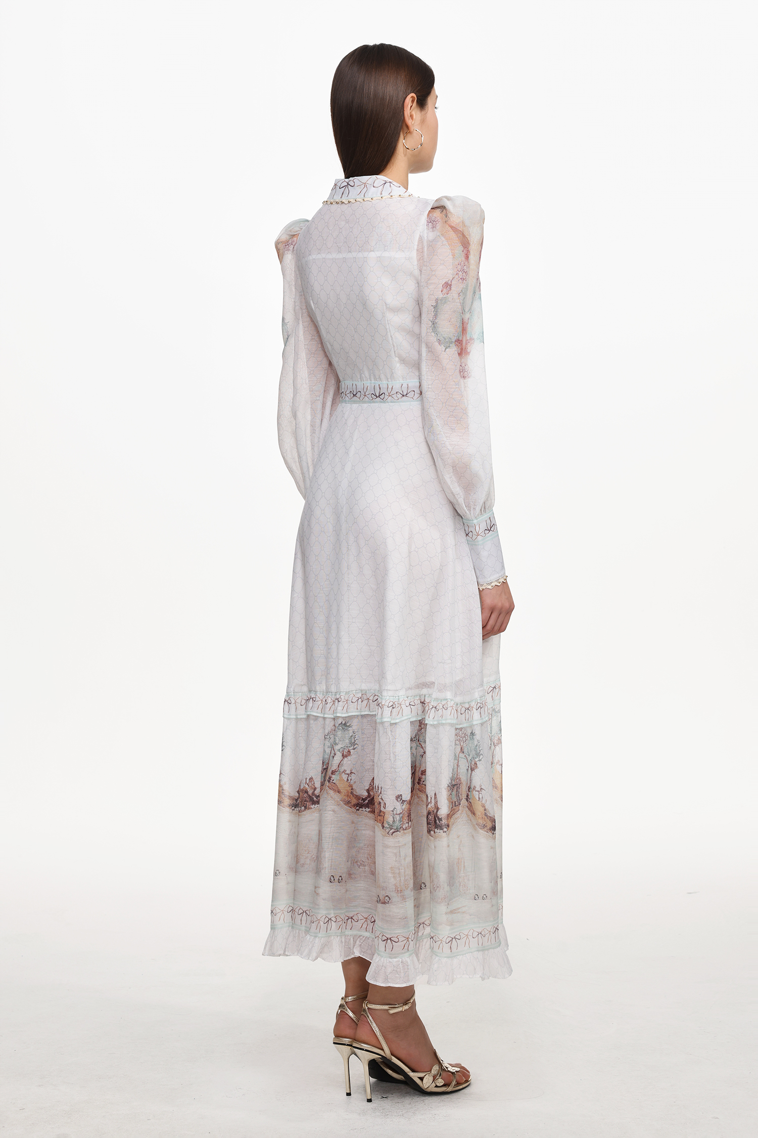 Iomo Resort Flowy Long Sleeve Buttoned Floral Print Woven Maxi Dress