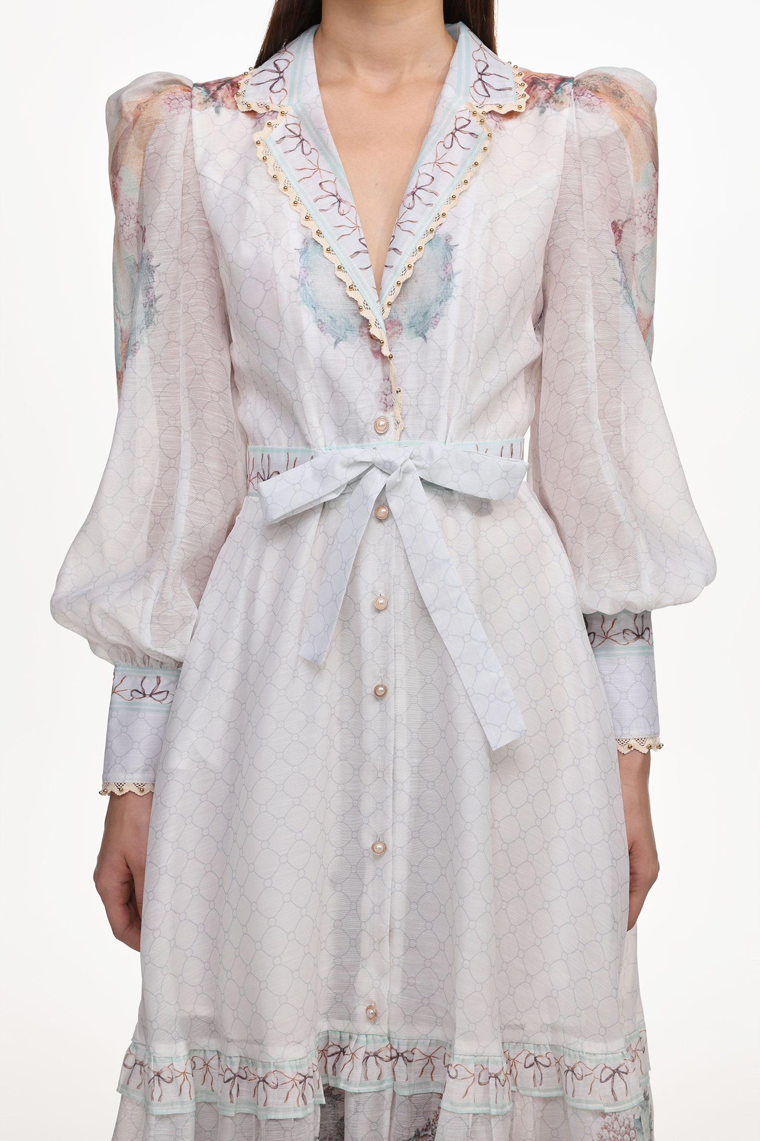 Iomo Resort Flowy Long Sleeve Buttoned Floral Print Woven Maxi Dress