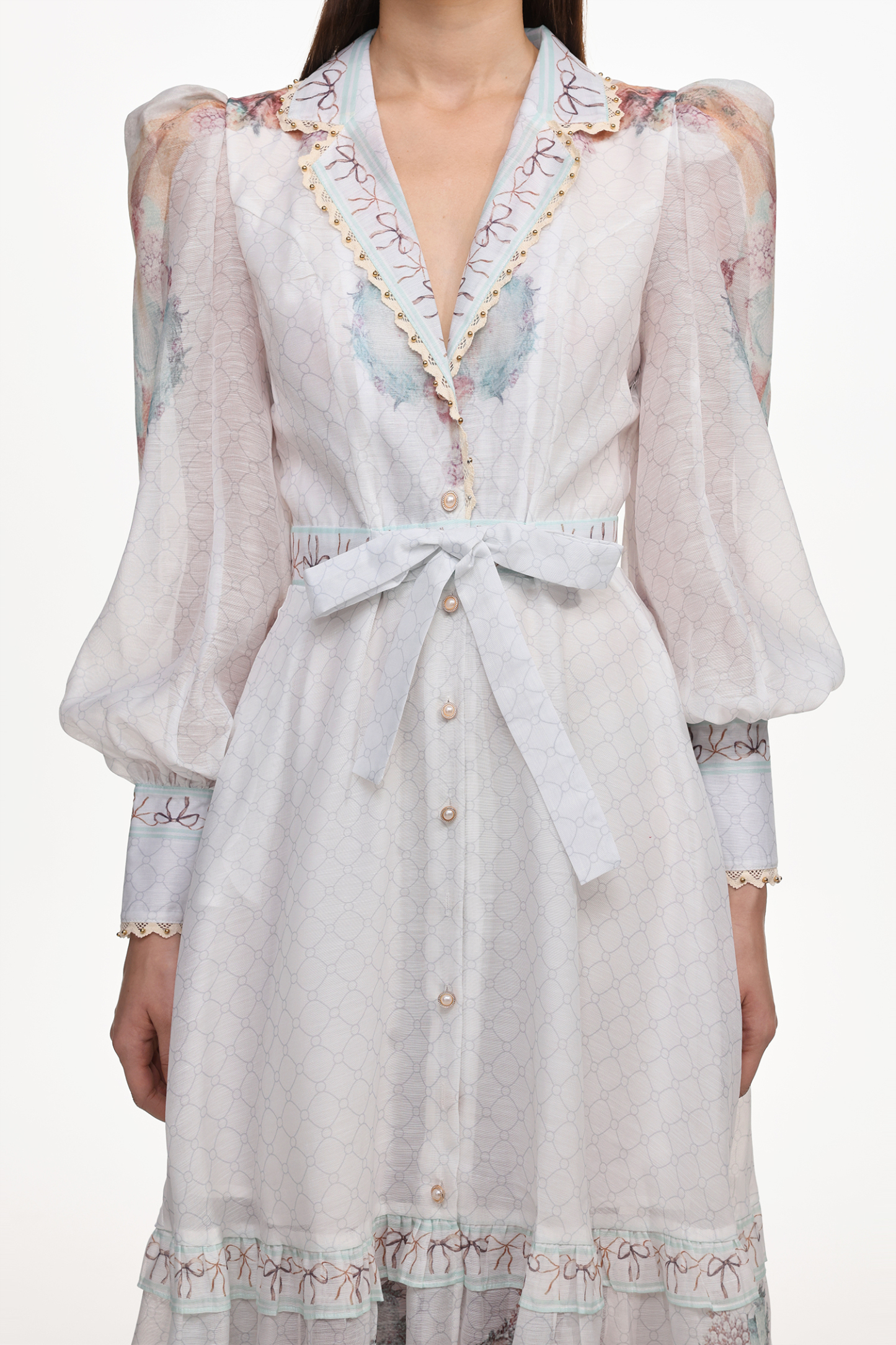 Iomo Resort Flowy Long Sleeve Buttoned Floral Print Woven Maxi Dress