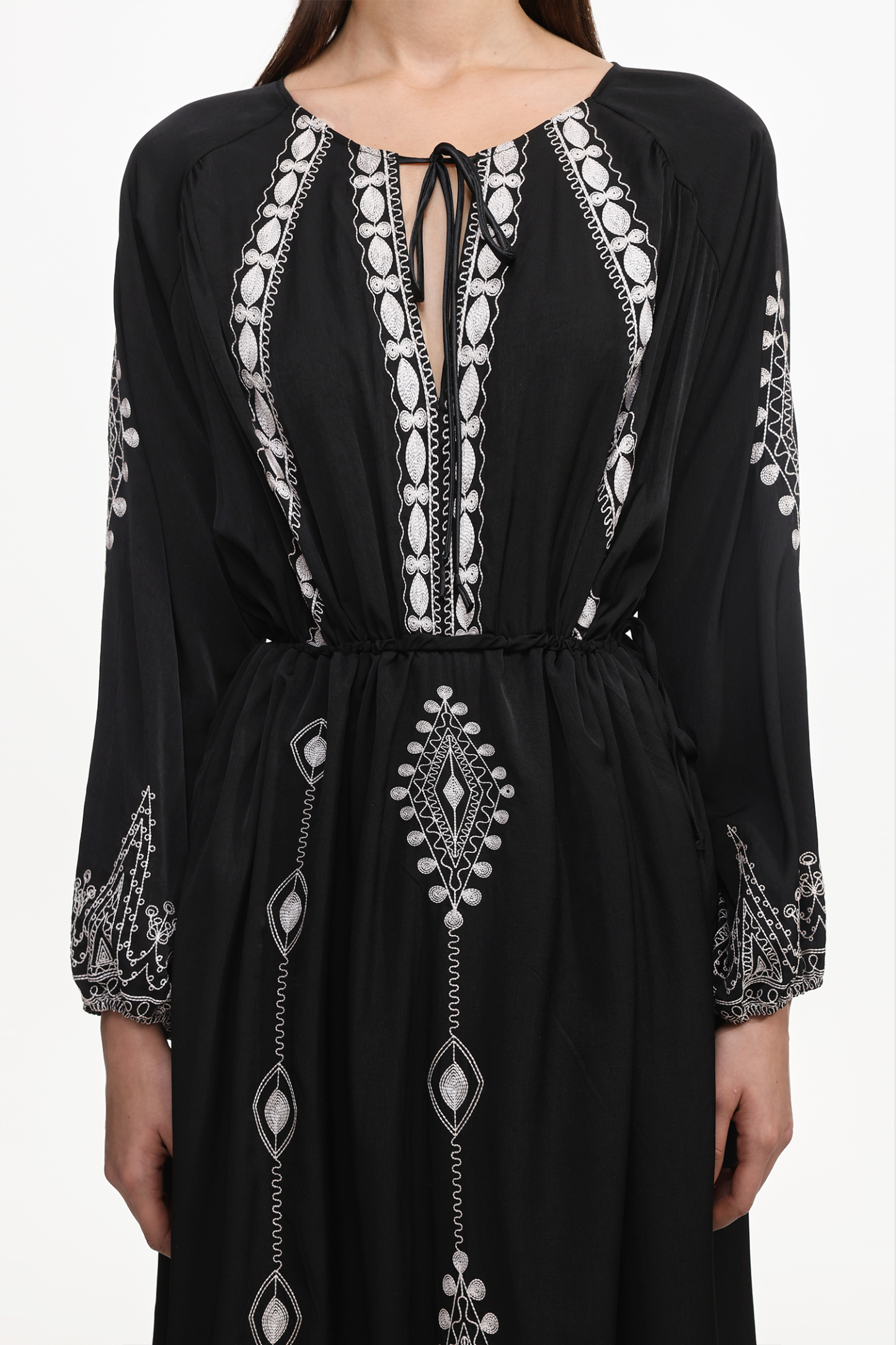 Wedasa Resort Flowy Round Neck Long Sleeve Print Woven Maxi Dress