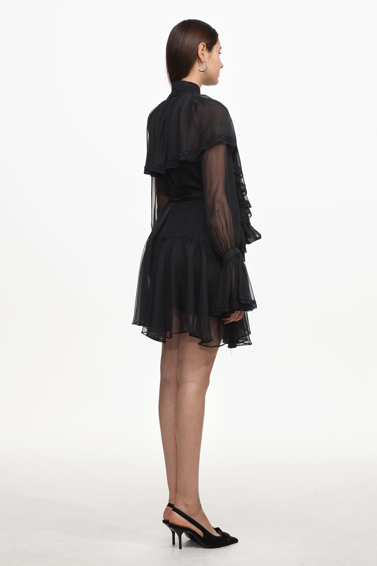 Jesse Resort Flowy Long Sleeve Ruffle Mesh Mini Dress