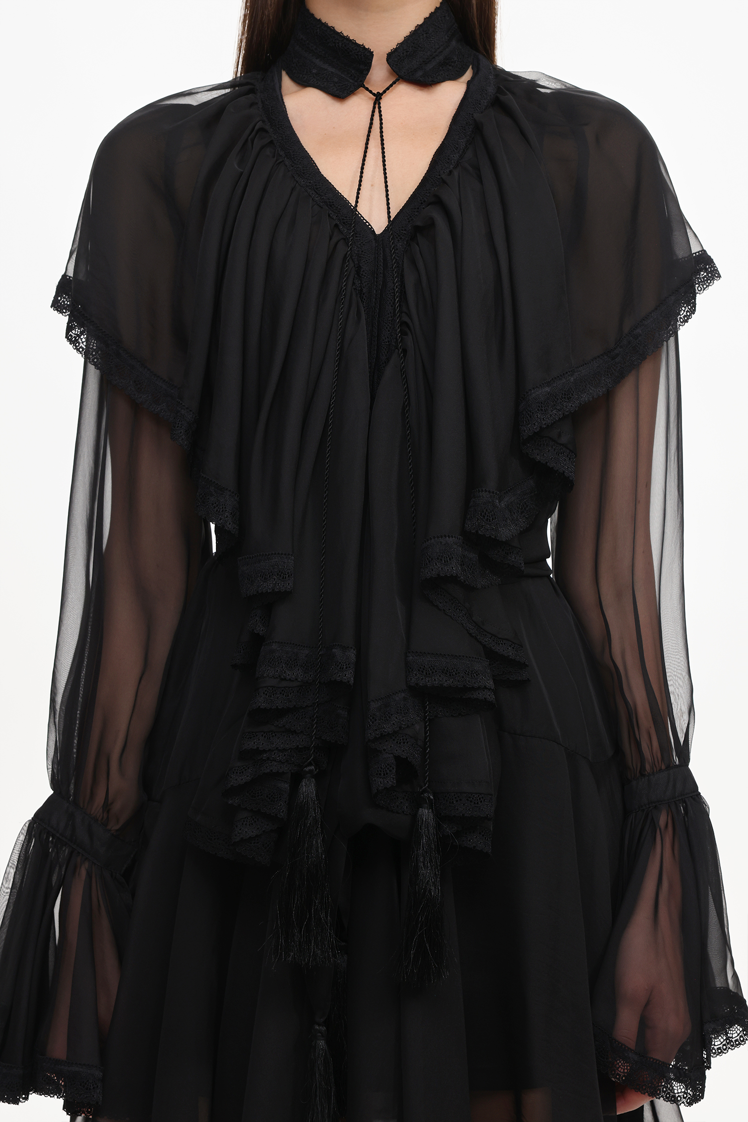 Jesse Resort Flowy Long Sleeve Ruffle Mesh Mini Dress