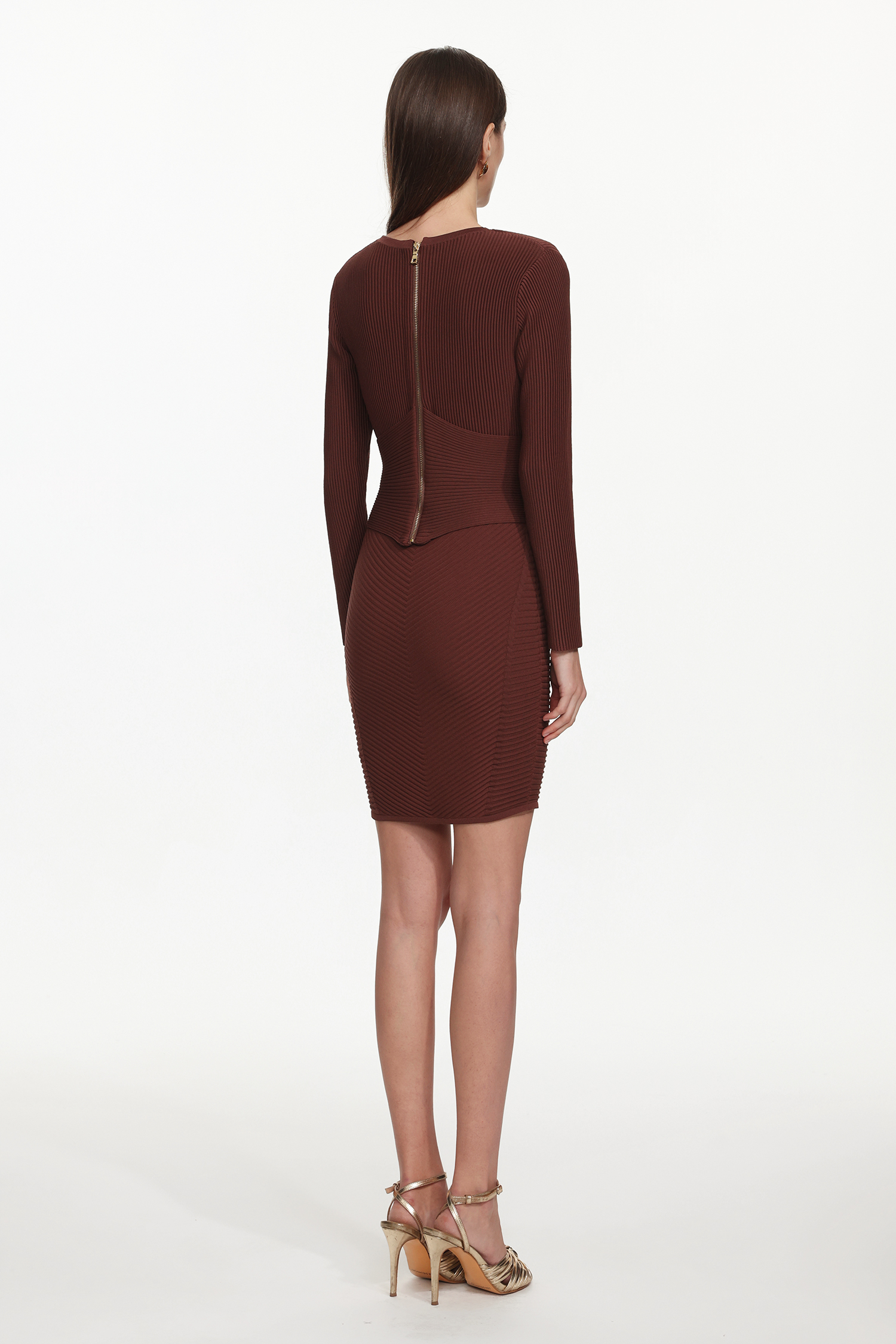 Davo Classic Contour V Neck Long Sleeve Buttoned Knit Mini Dress